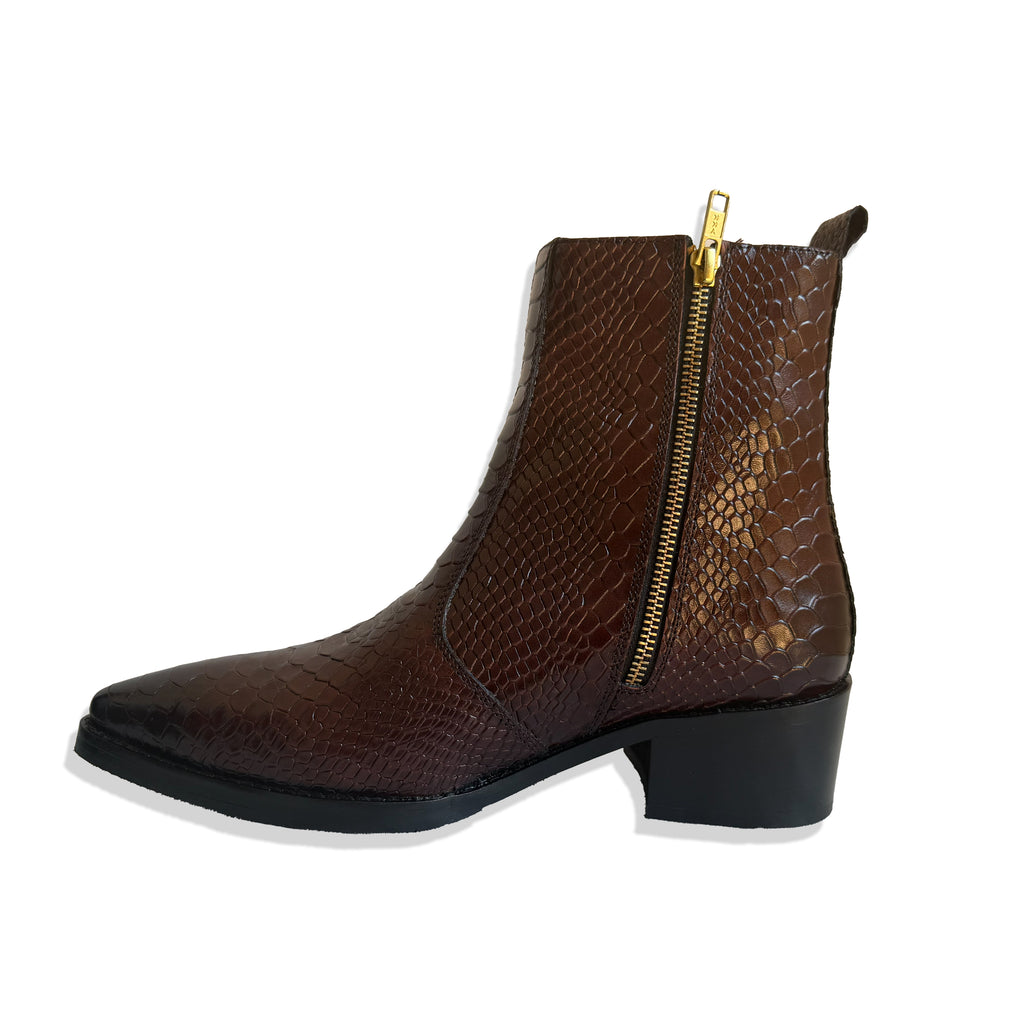 Royal Brown Python Textured Leather Chelsea Boots