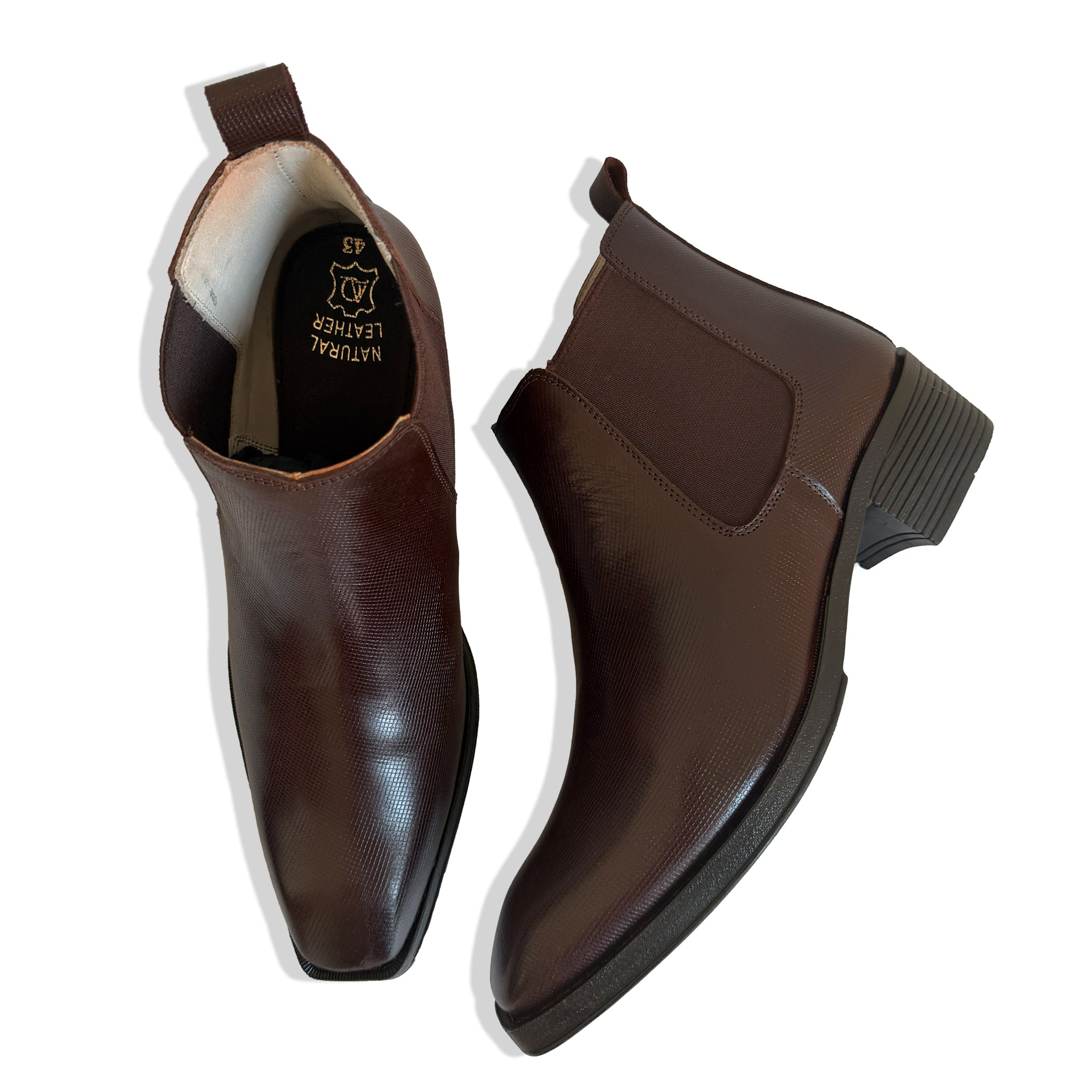 Classic Chocolate Textured Leather Chelsea Boots