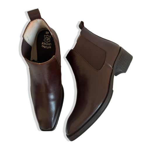 Classic Chocolate Textured Leather Chelsea Boots
