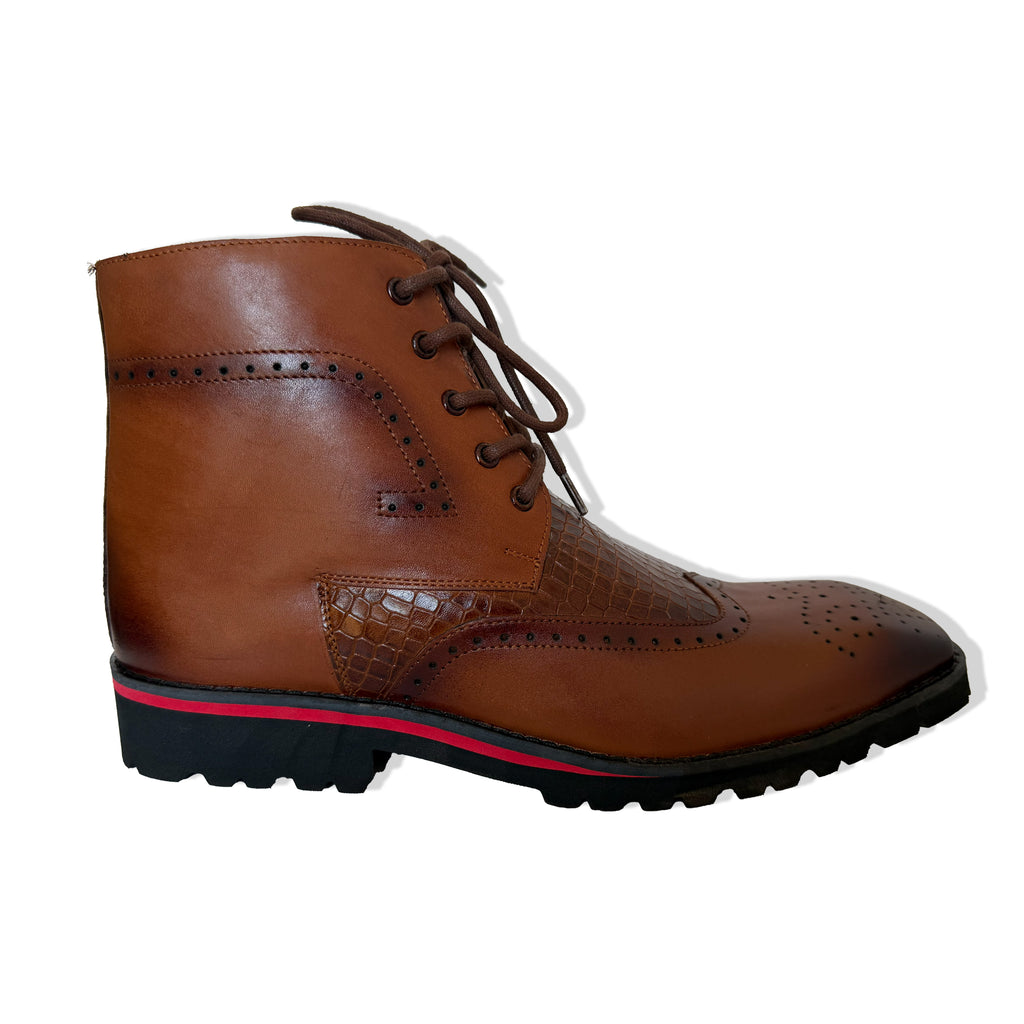 Heritage Tan Croc-Texture Hybrid Brogue Boots