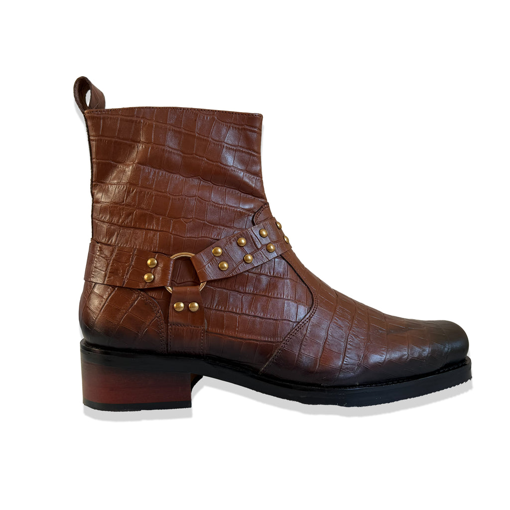Imperial Tan Croc Harness Leather Chelsea Boots