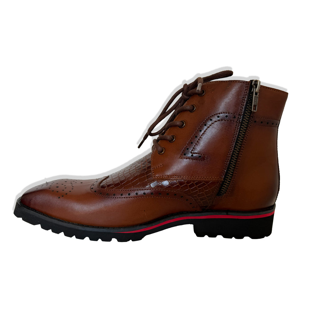 Heritage Tan Croc-Texture Hybrid Brogue Boots