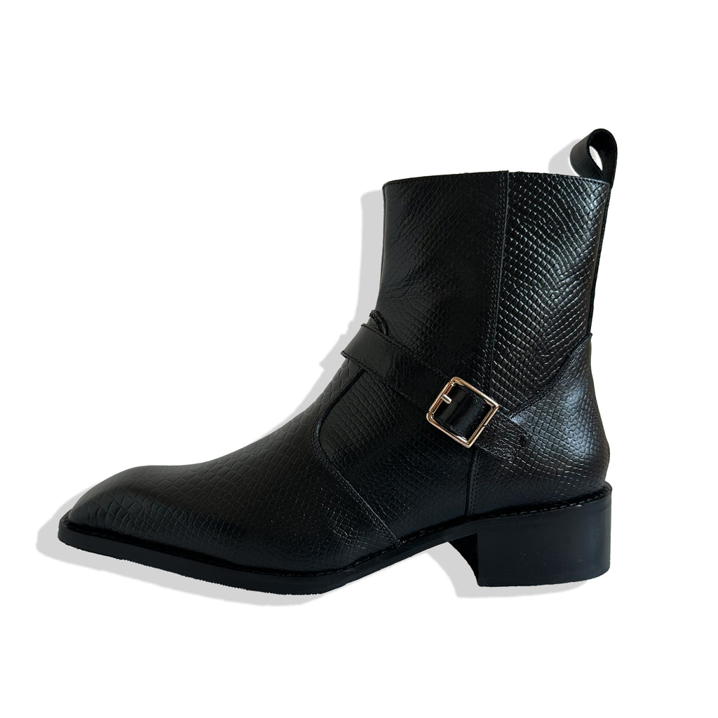 Royal Black Python Buckle Leather Chelsea Boots