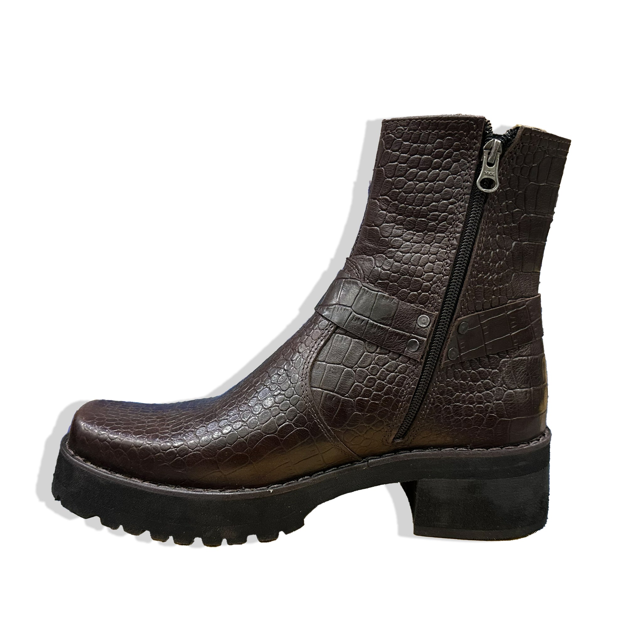 Artisan Brown Croc Harness Handmade Leather Boots