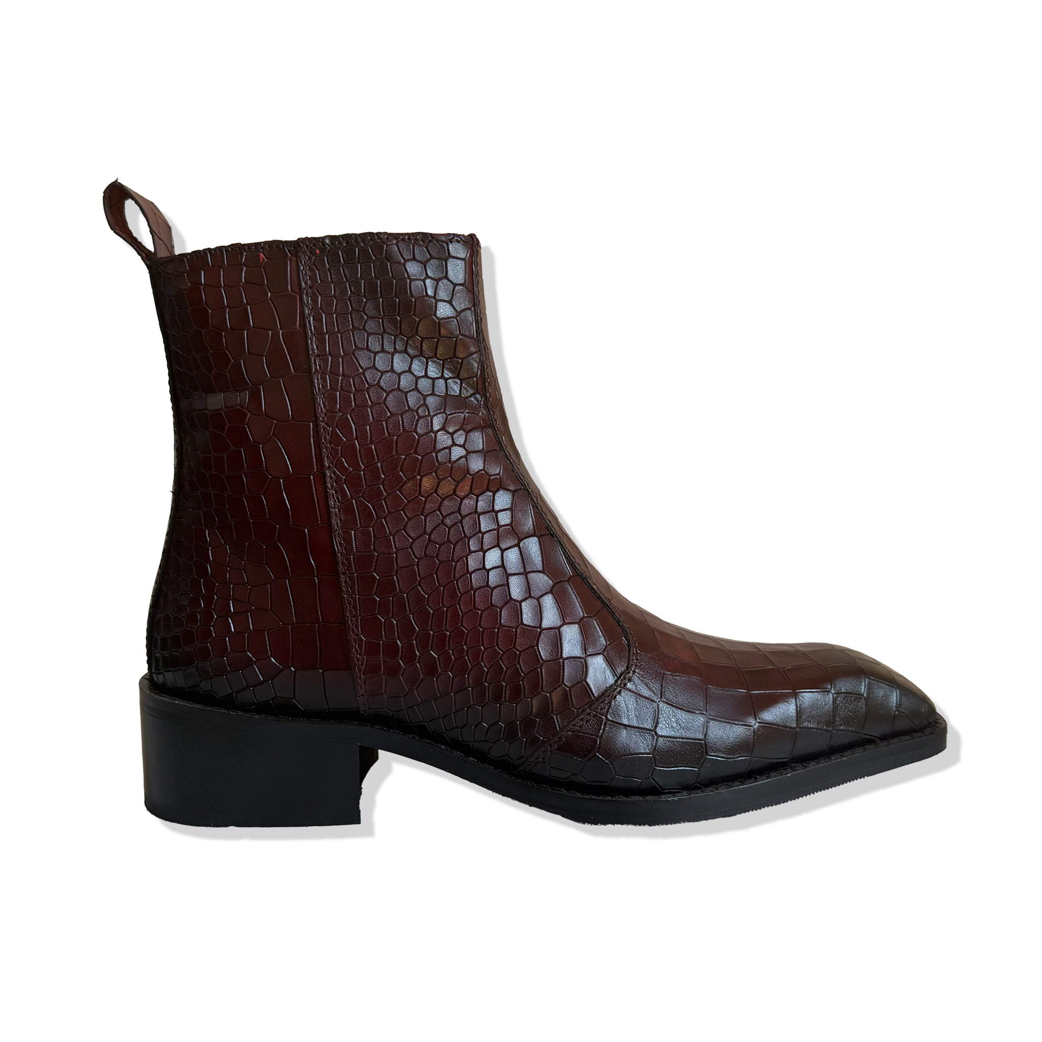Royal Burgundy Croc Leather Chelsea Boots