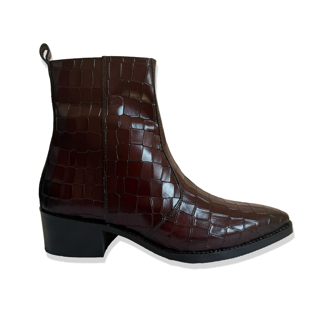 Royal Burgundy Croc Leather Cowboy Chelsea Boots