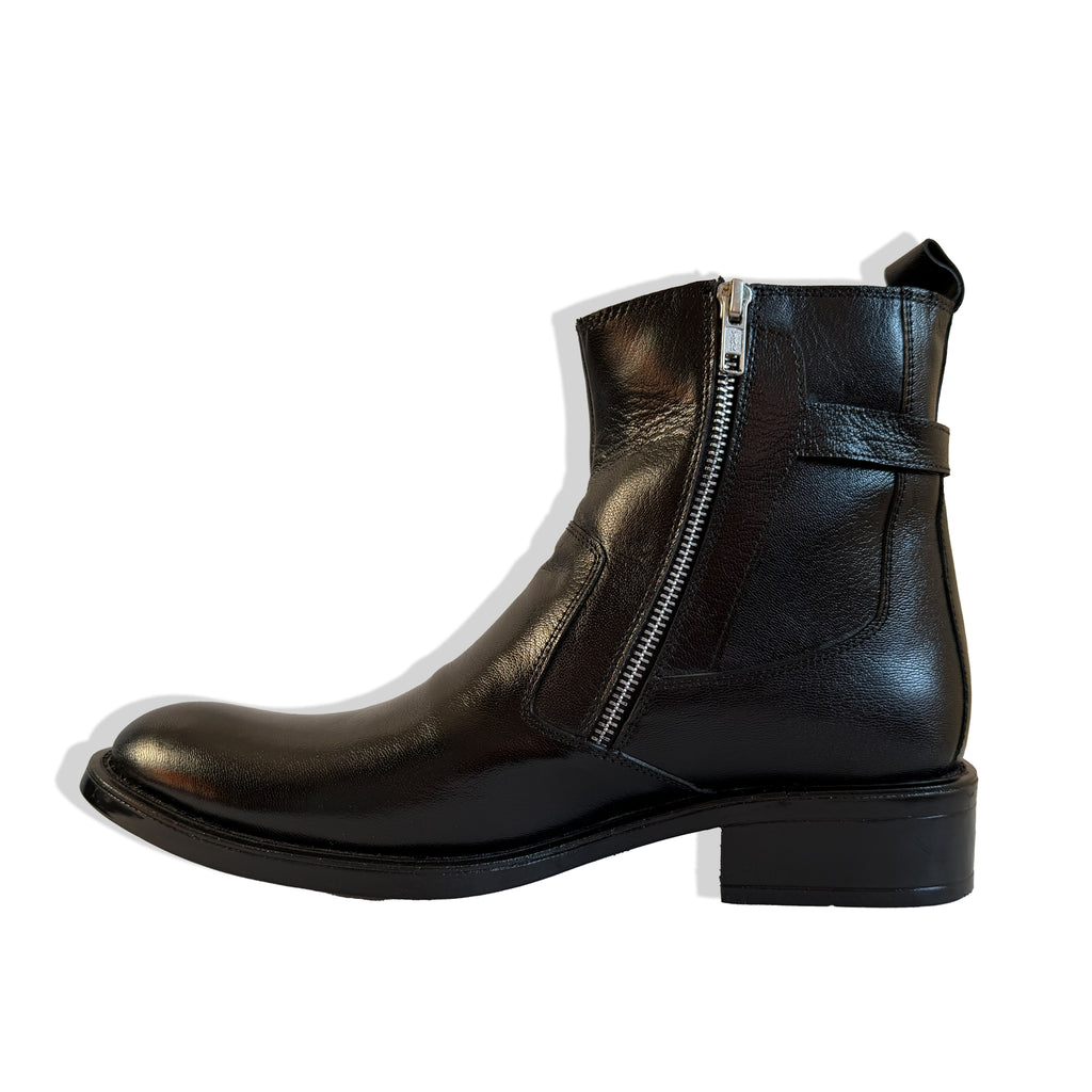 Rebel Black Dual-Zip Leather Chelsea Boots