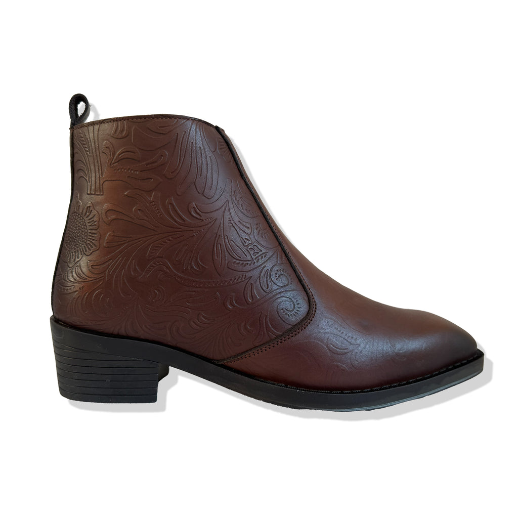 Heritage Tan Embossed Floral Leather Chelsea Boots