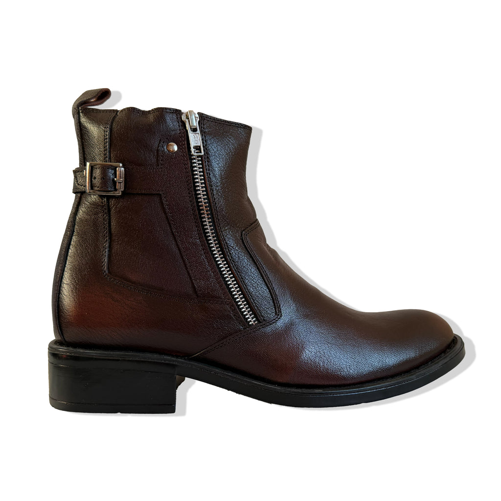 Rebel Dark Brown Dual-Zip Leather Chelsea Boots