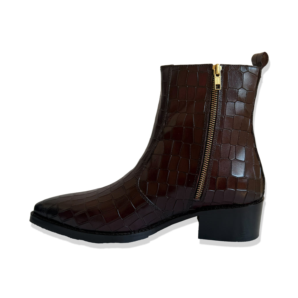 Royal Burgundy Croc Leather Cowboy Chelsea Boots