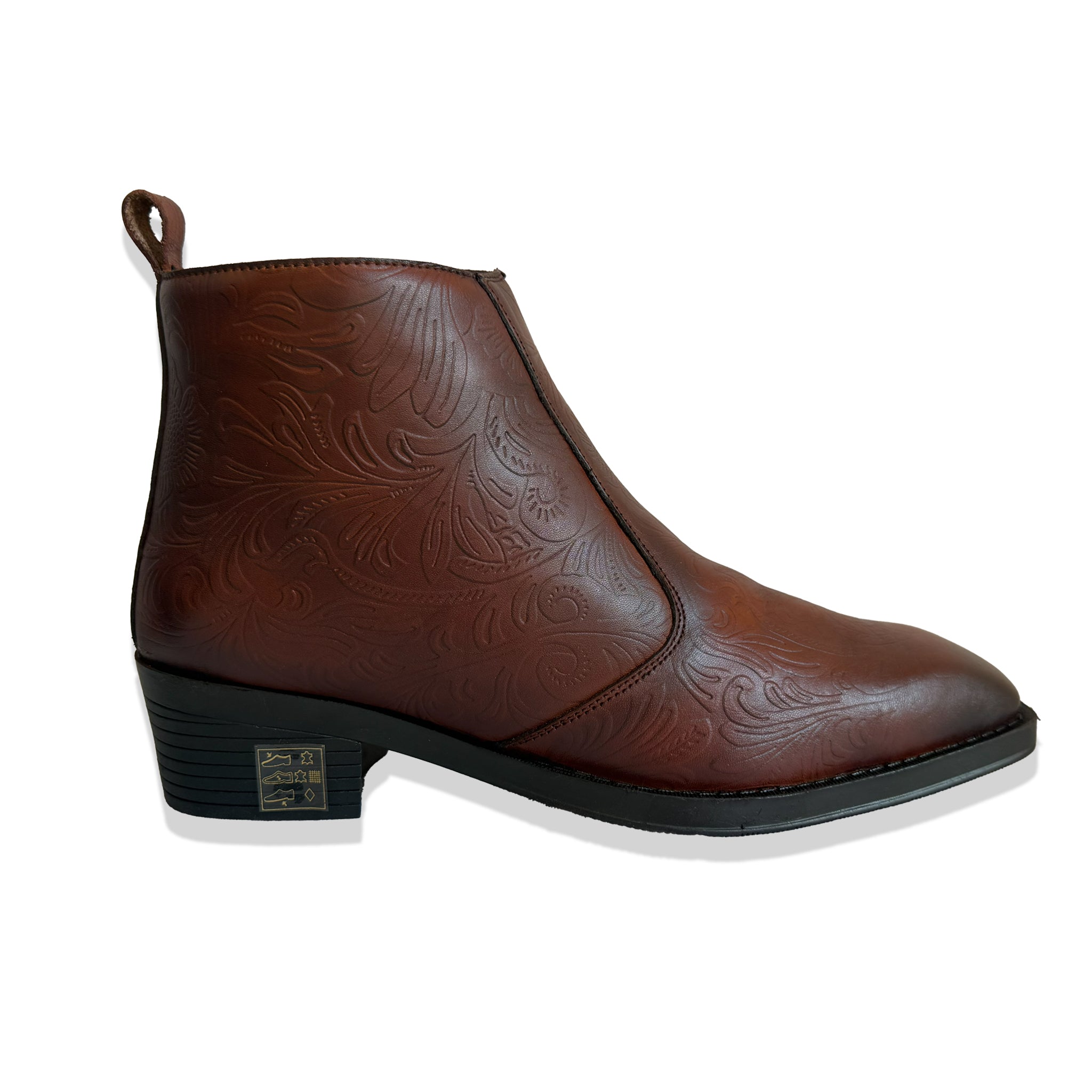 Heritage Tan Embossed Floral Leather Chelsea Boots