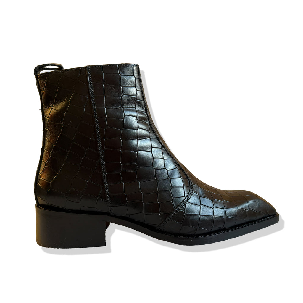 Royal Black Croc Leather Chelsea Boots