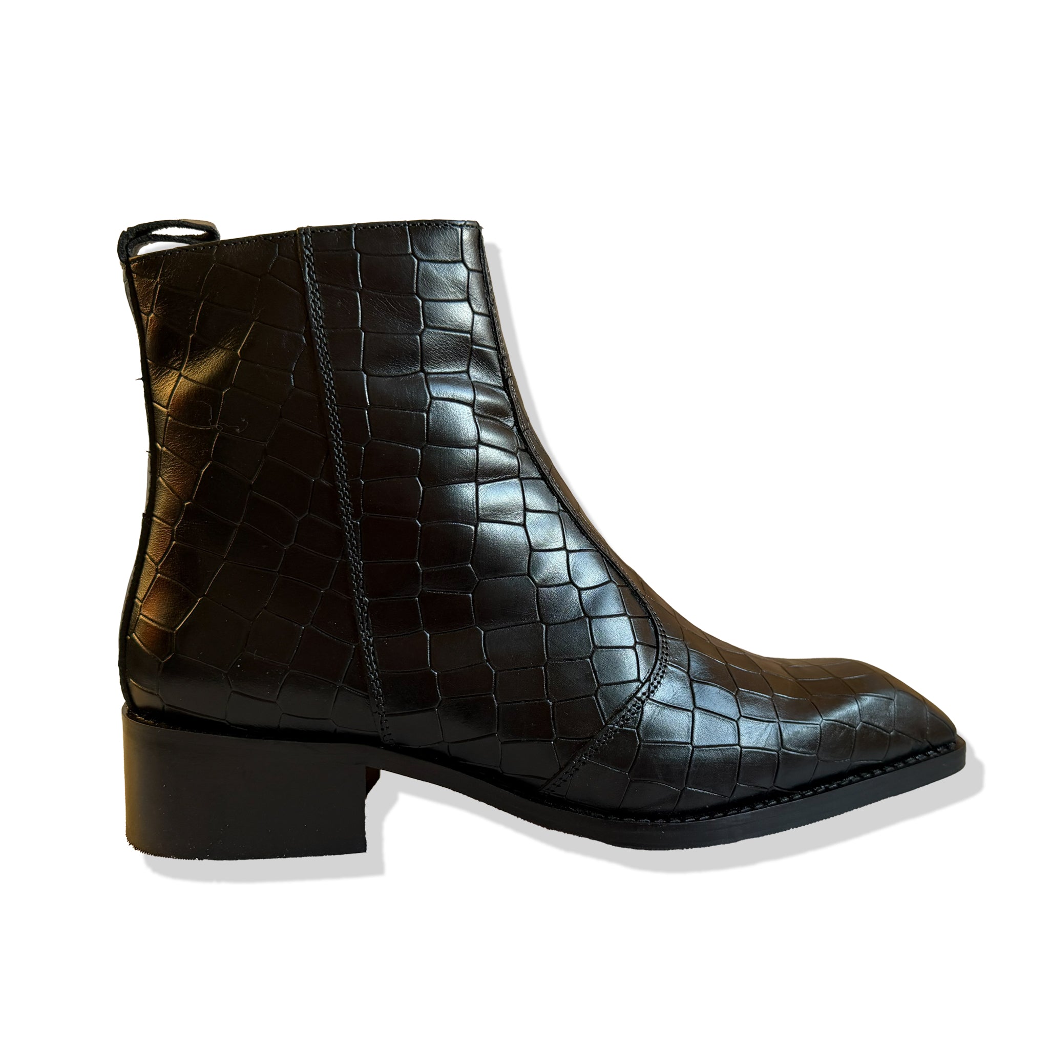 Royal Black Croc Leather Chelsea Boots