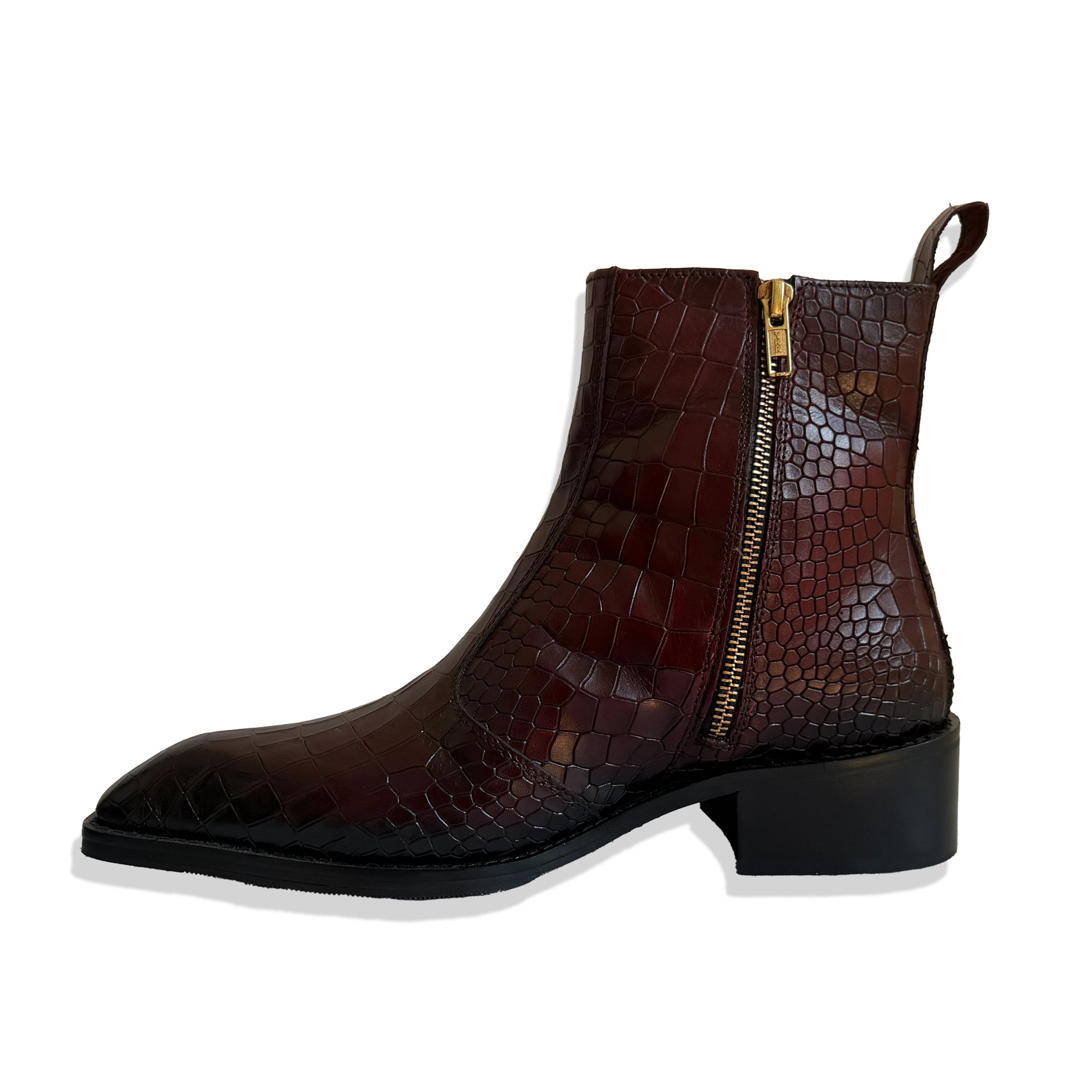 Royal Burgundy Croc Leather Chelsea Boots
