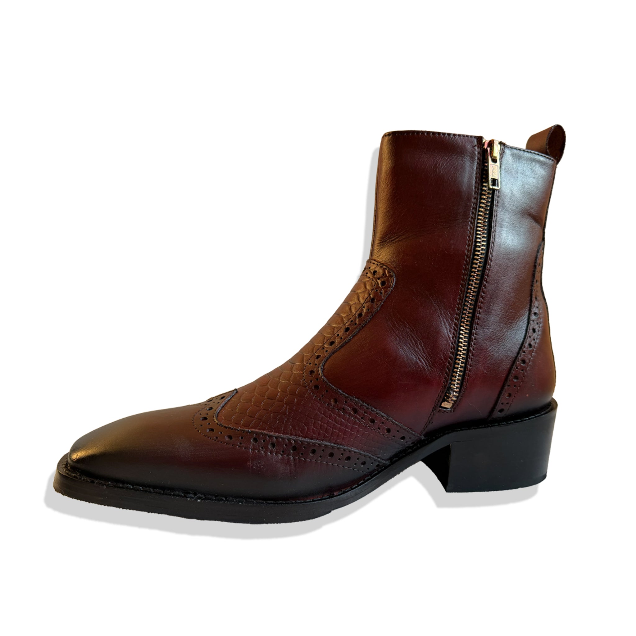 Vintage Burgundy Brogue Leather Chelsea Boots