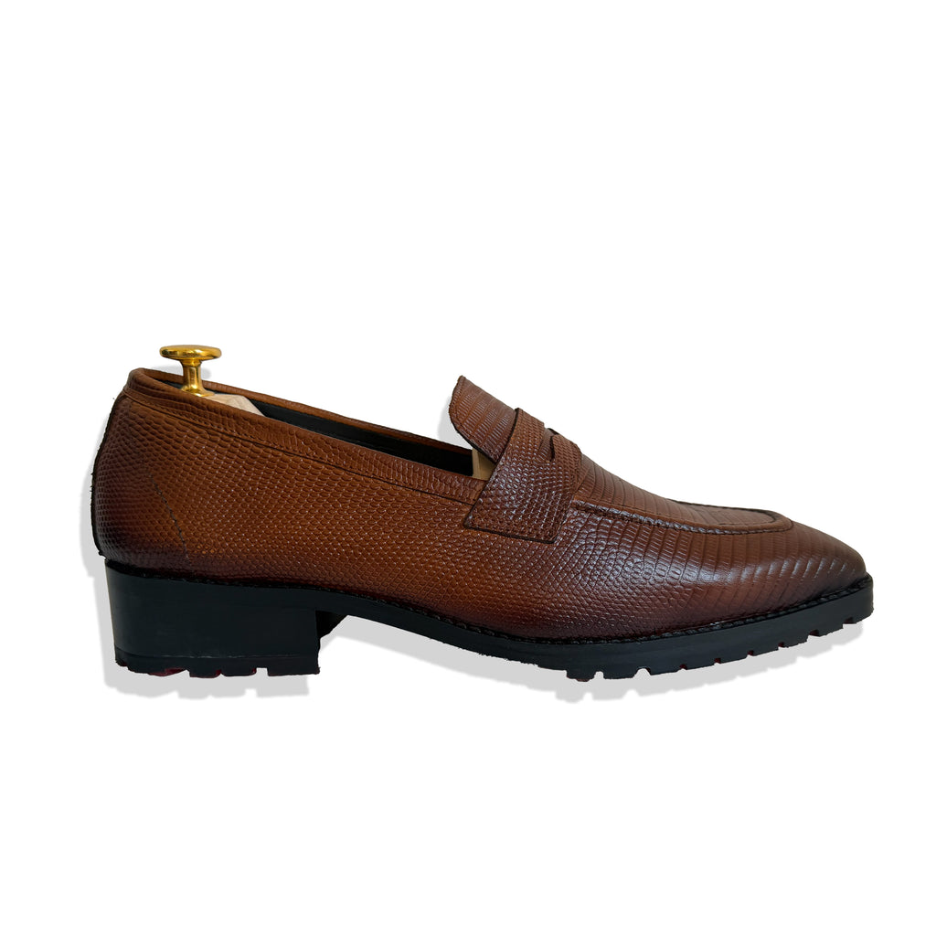 Heritage Tan Textured Leather Penny Loafers