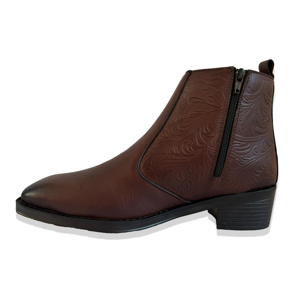 Heritage Tan Embossed Floral Leather Chelsea Boots