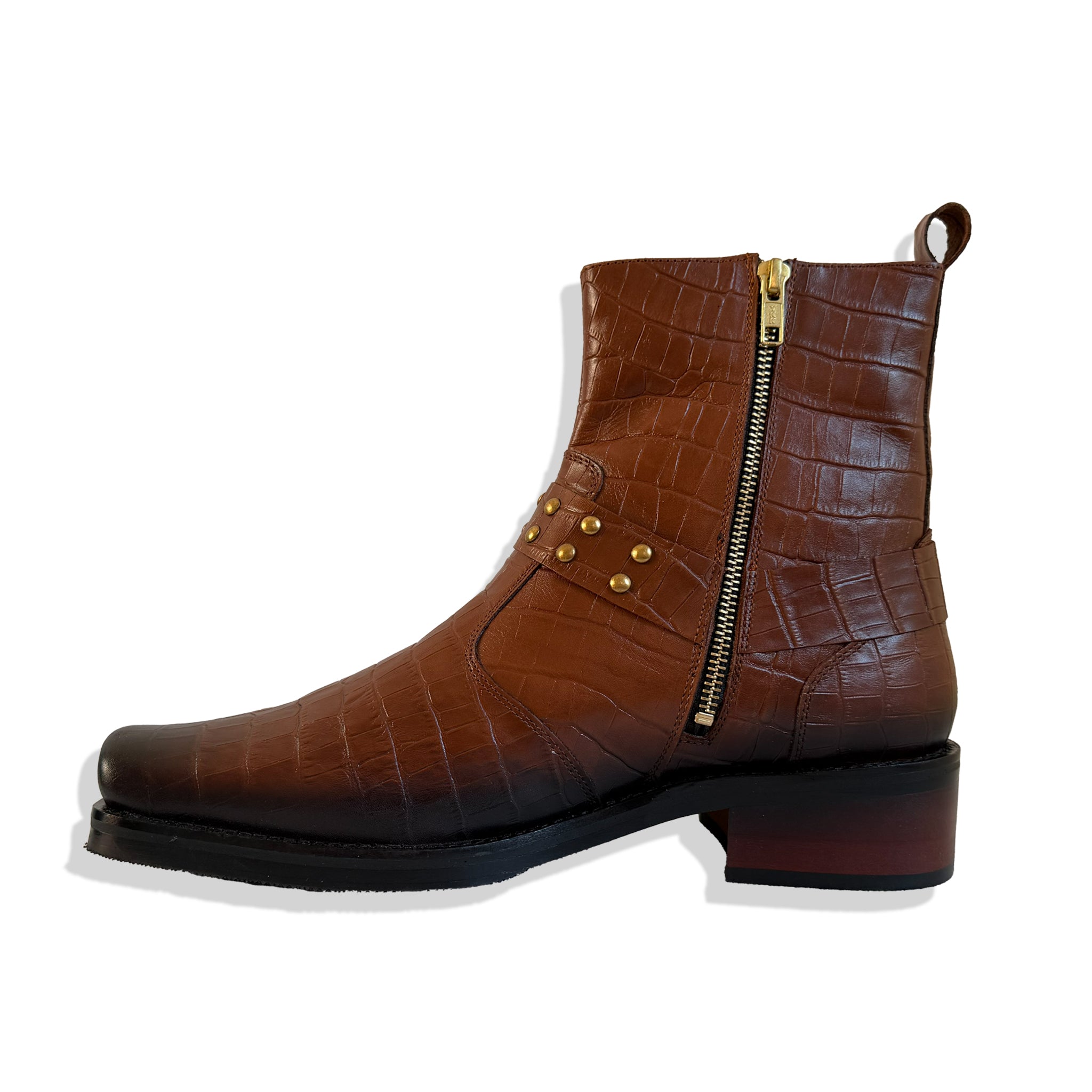 Imperial Tan Croc Harness Leather Chelsea Boots