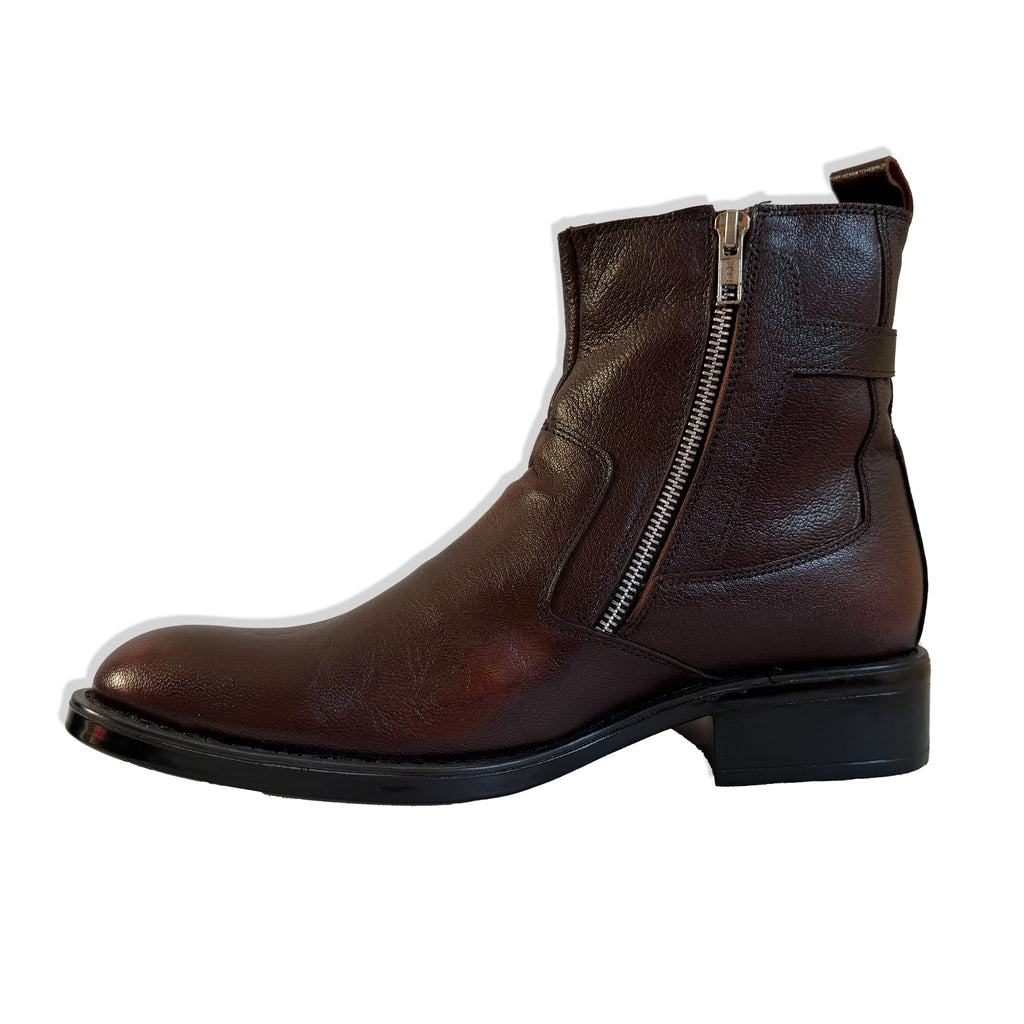 Rebel Dark Brown Dual-Zip Leather Chelsea Boots
