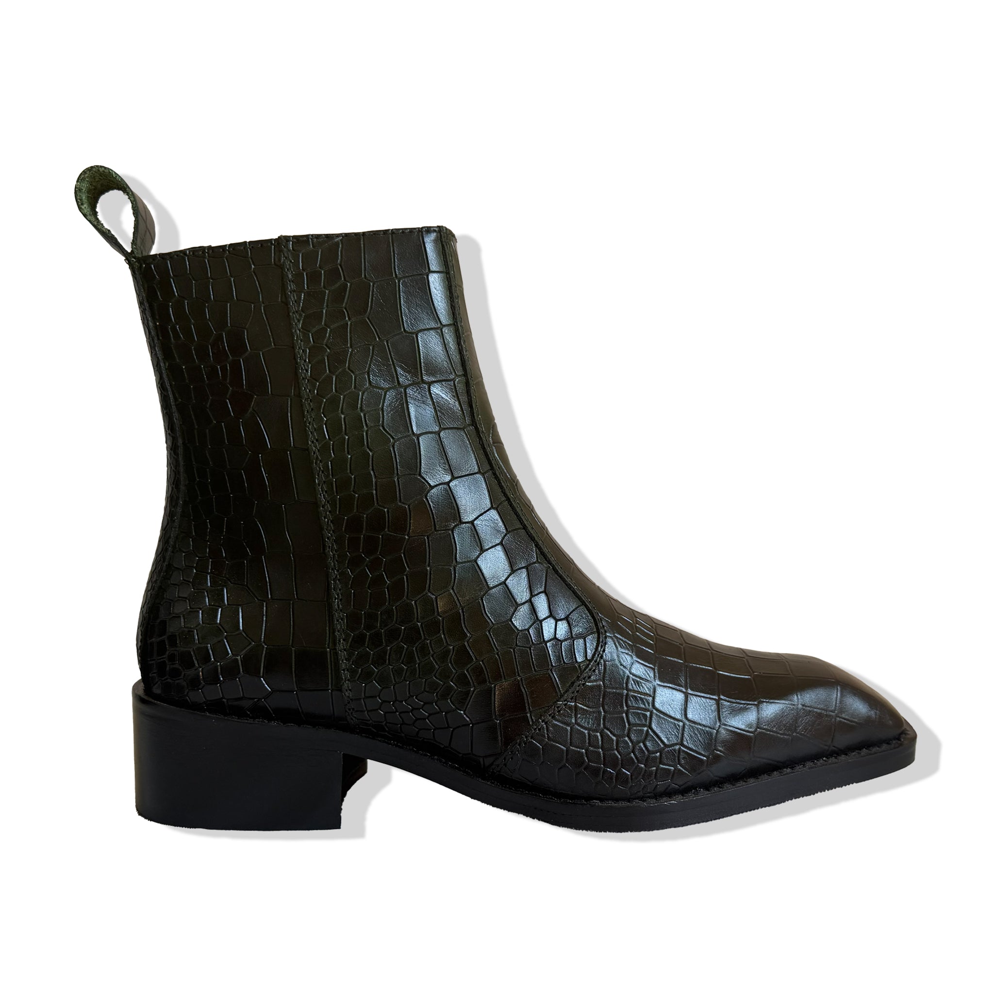 Royal Emerald Green Croc Leather Cowboy Chelsea Boots