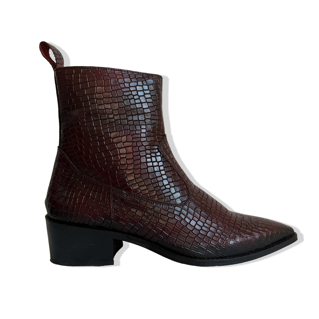 Royal Burgundy Croc Leather Chelsea Boots