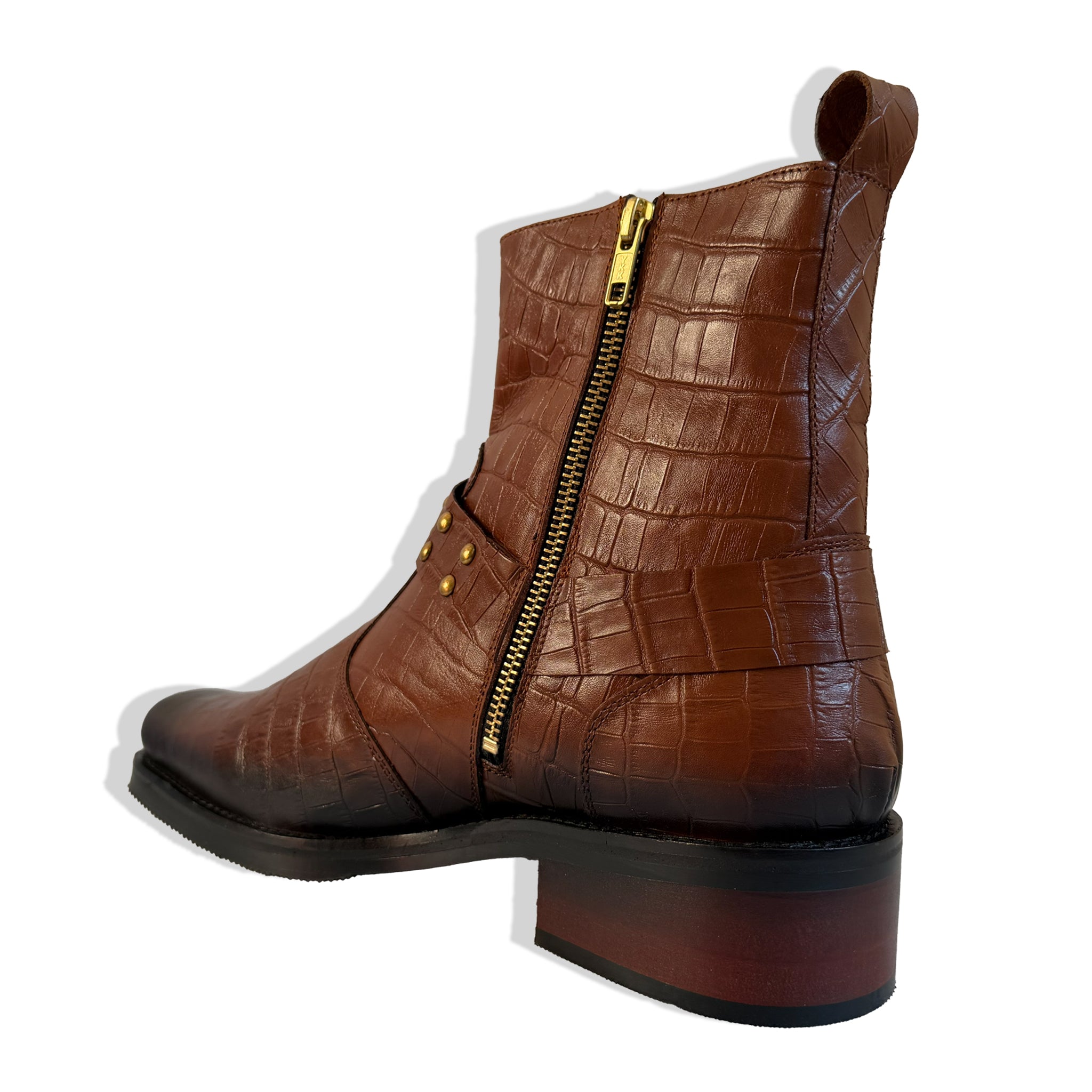 Imperial Tan Croc Harness Leather Chelsea Boots