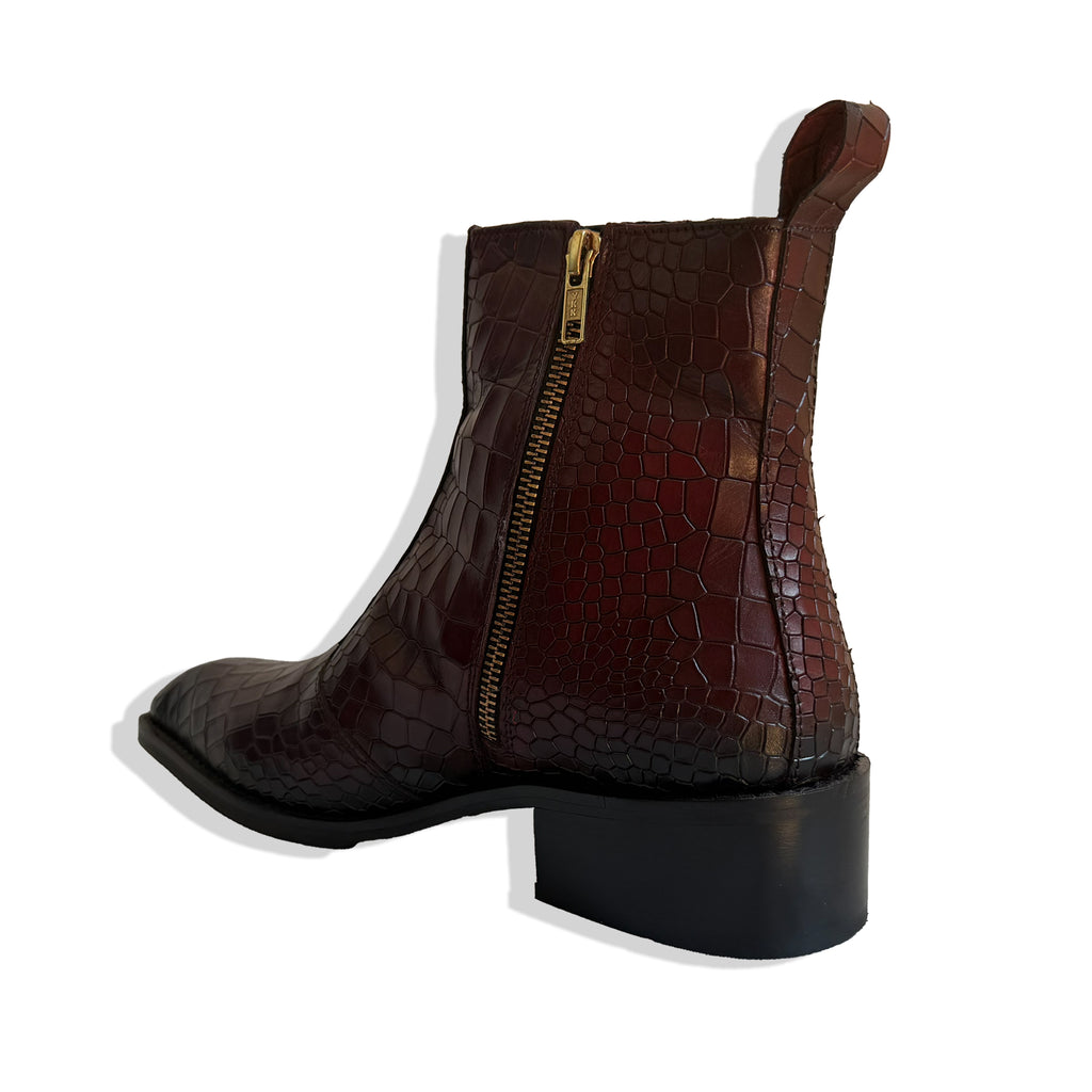 Royal Burgundy Croc Leather Chelsea Boots