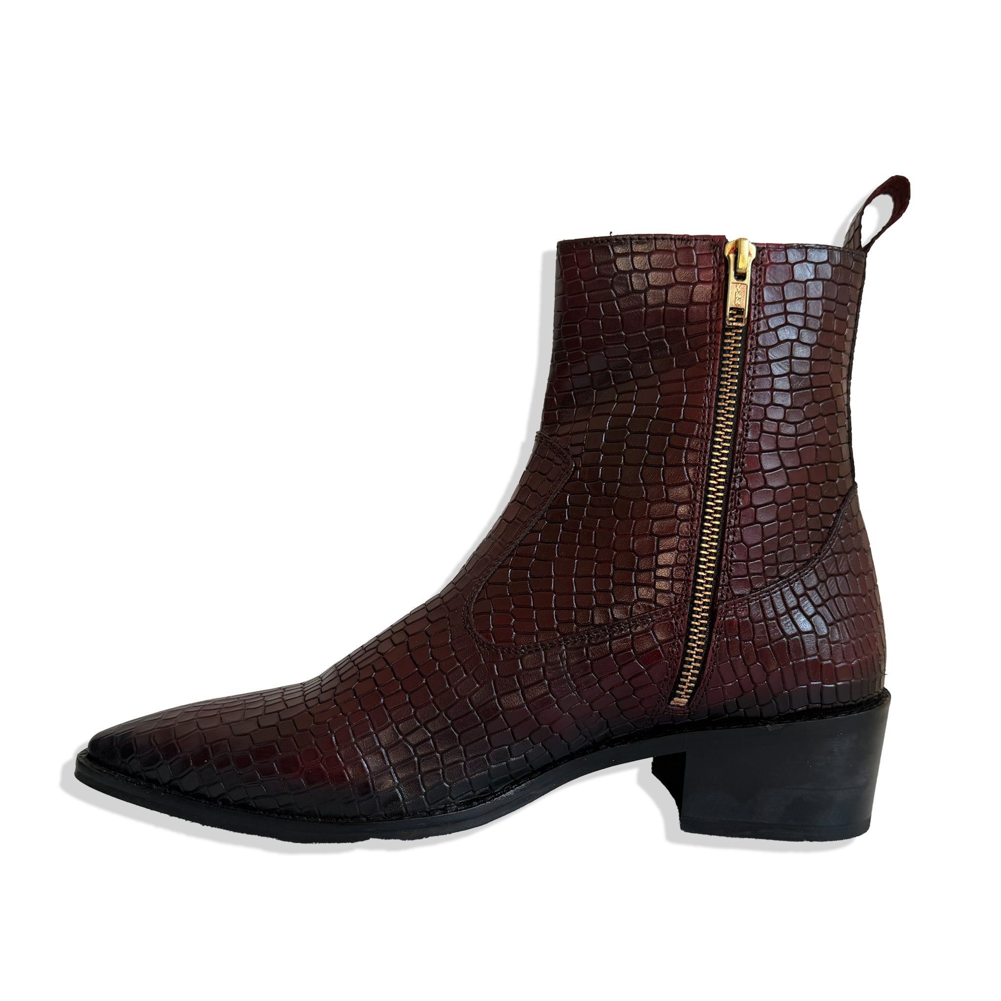 Royal Burgundy Croc Leather Chelsea Boots