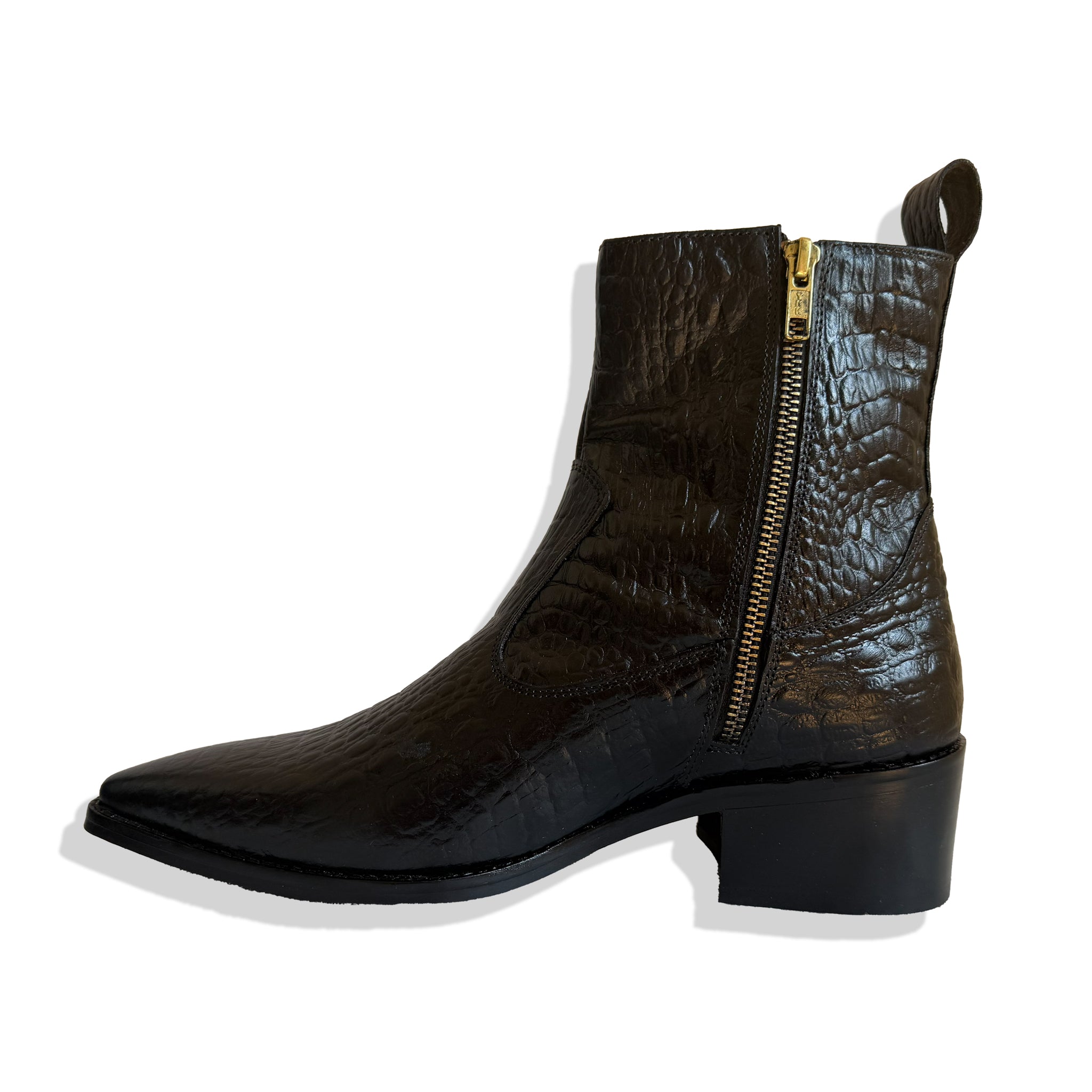 Royal Black Croc Leather Cowboy Chelsea Boots