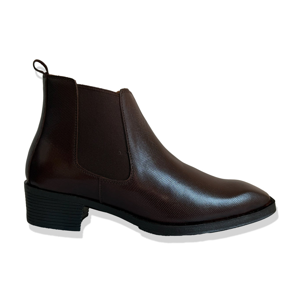 Classic Chocolate Textured Leather Chelsea Boots