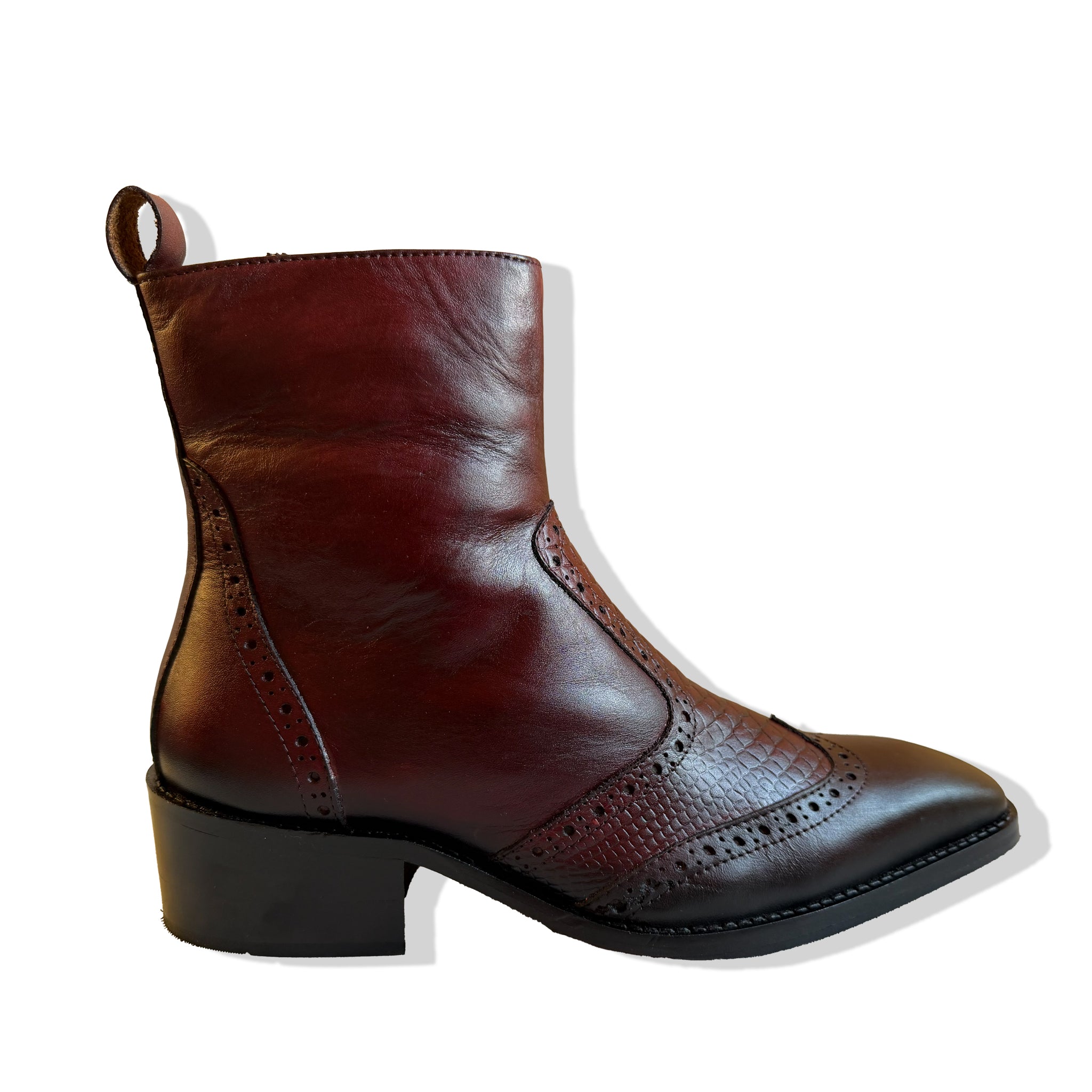 Vintage Burgundy Brogue Leather Chelsea Boots