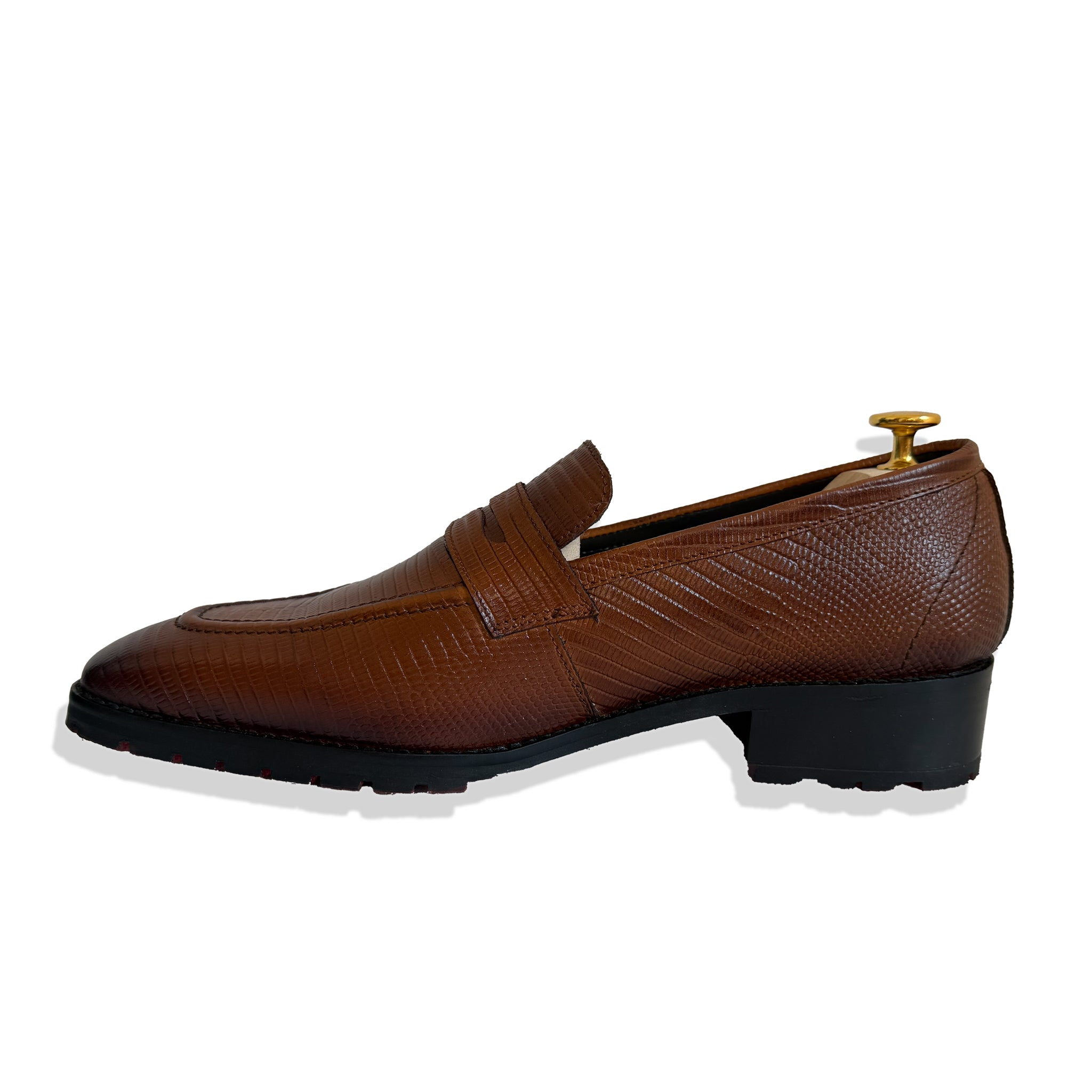 Heritage Tan Textured Leather Penny Loafers