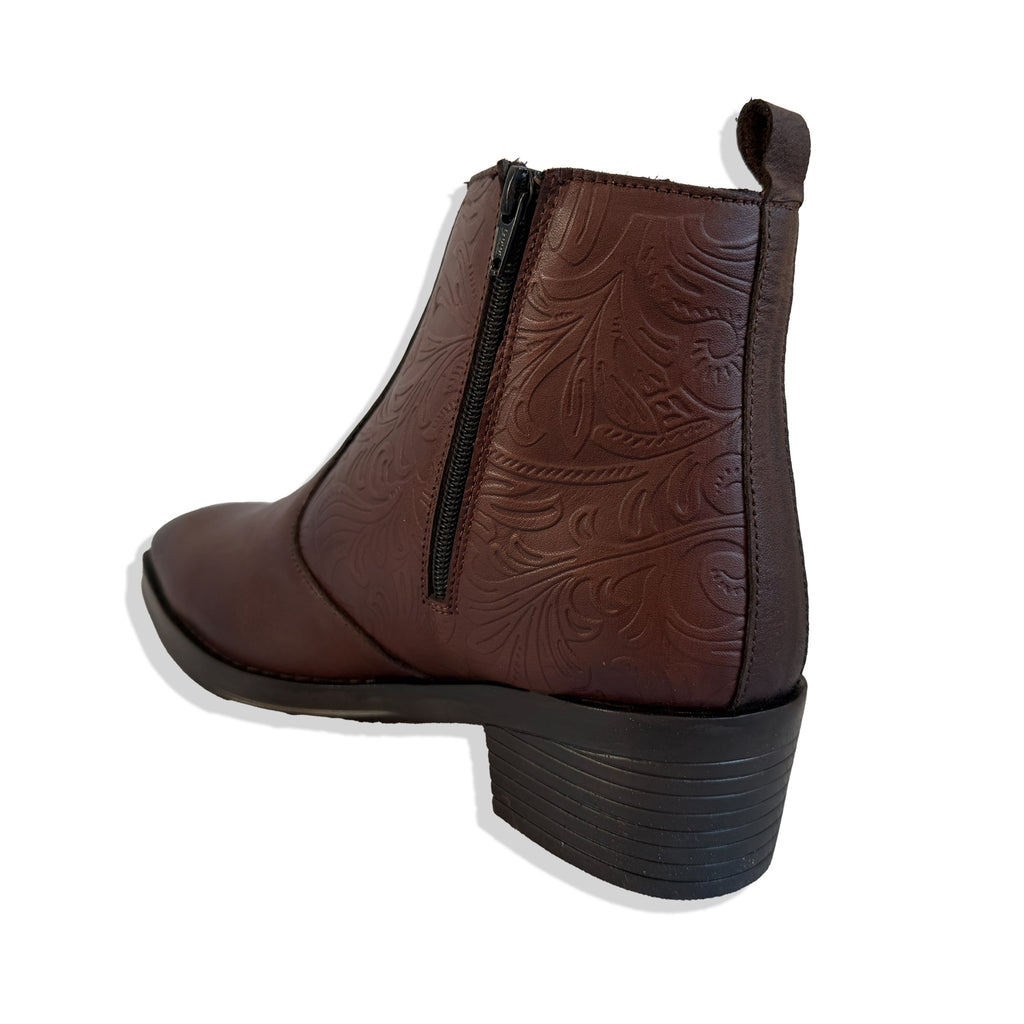 Heritage Tan Embossed Floral Leather Chelsea Boots