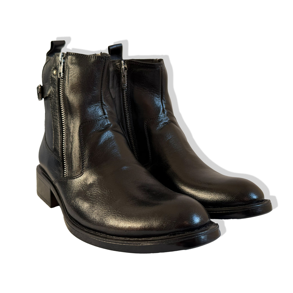Rebel Black Dual-Zip Leather Chelsea Boots