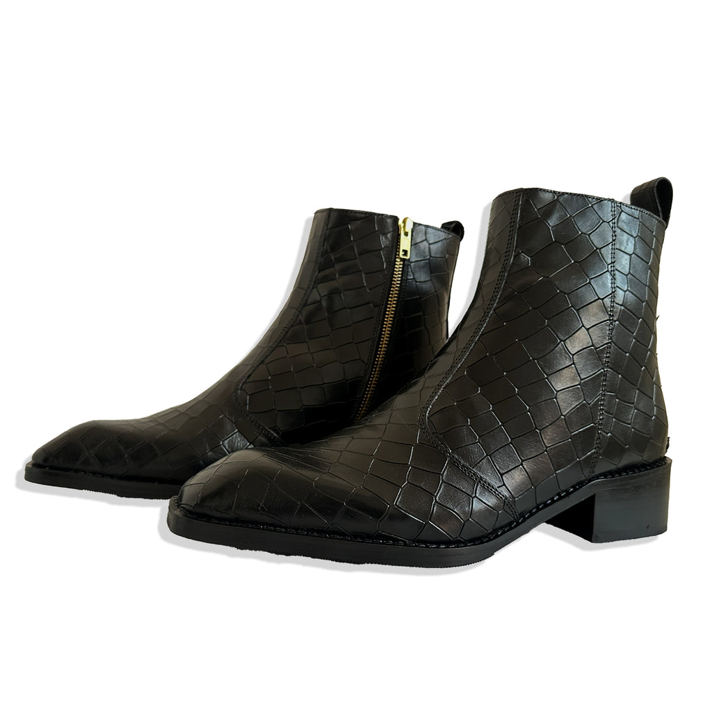 Noir Croc Chelsea Boots