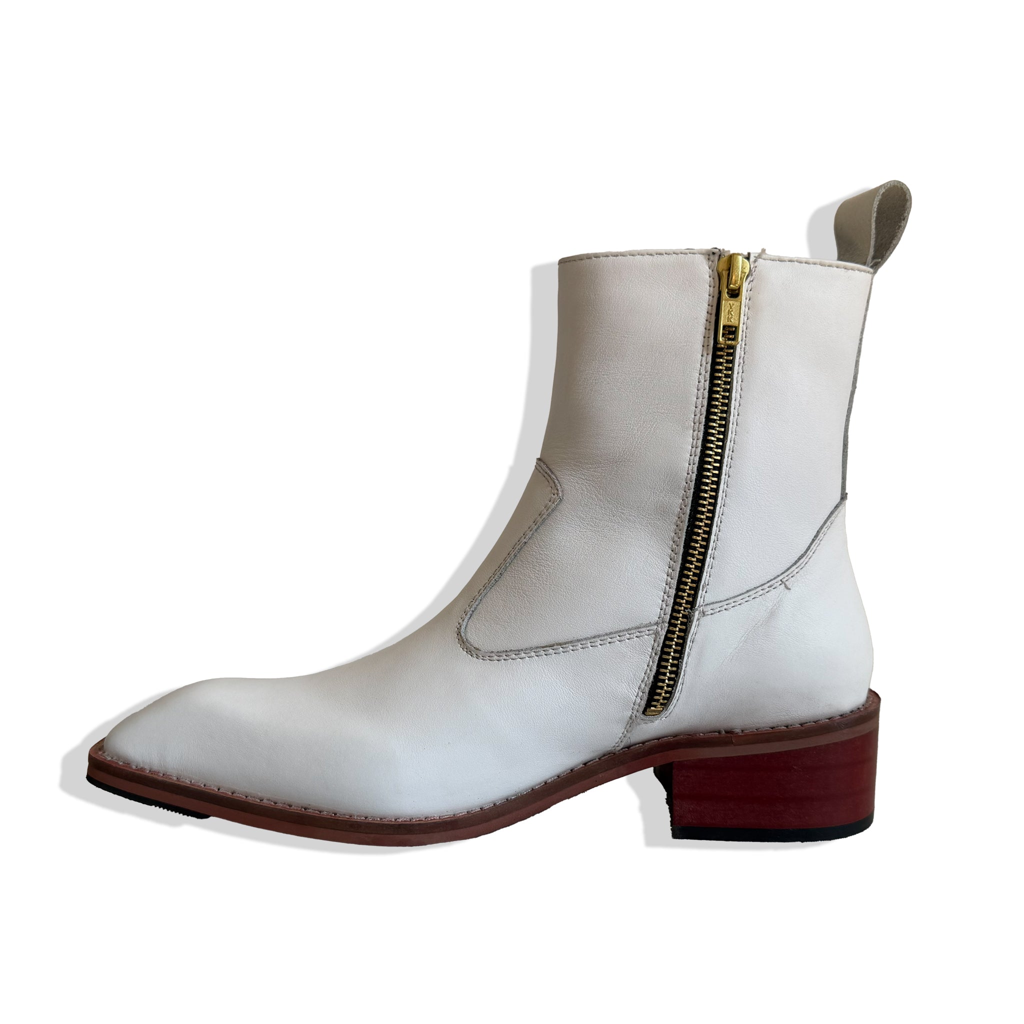 Prestige Off-White Leather Cuban Heel Chelsea Boots
