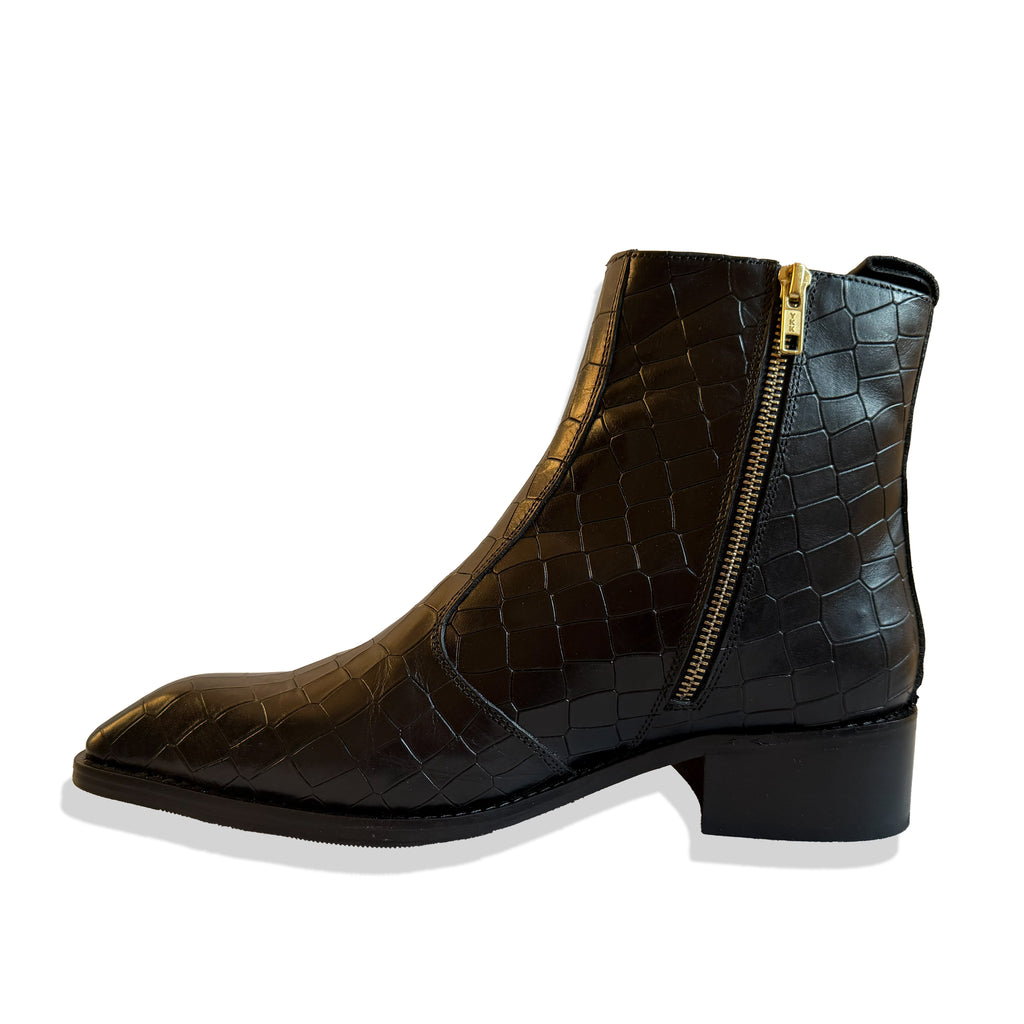 Royal Black Croc Leather Chelsea Boots