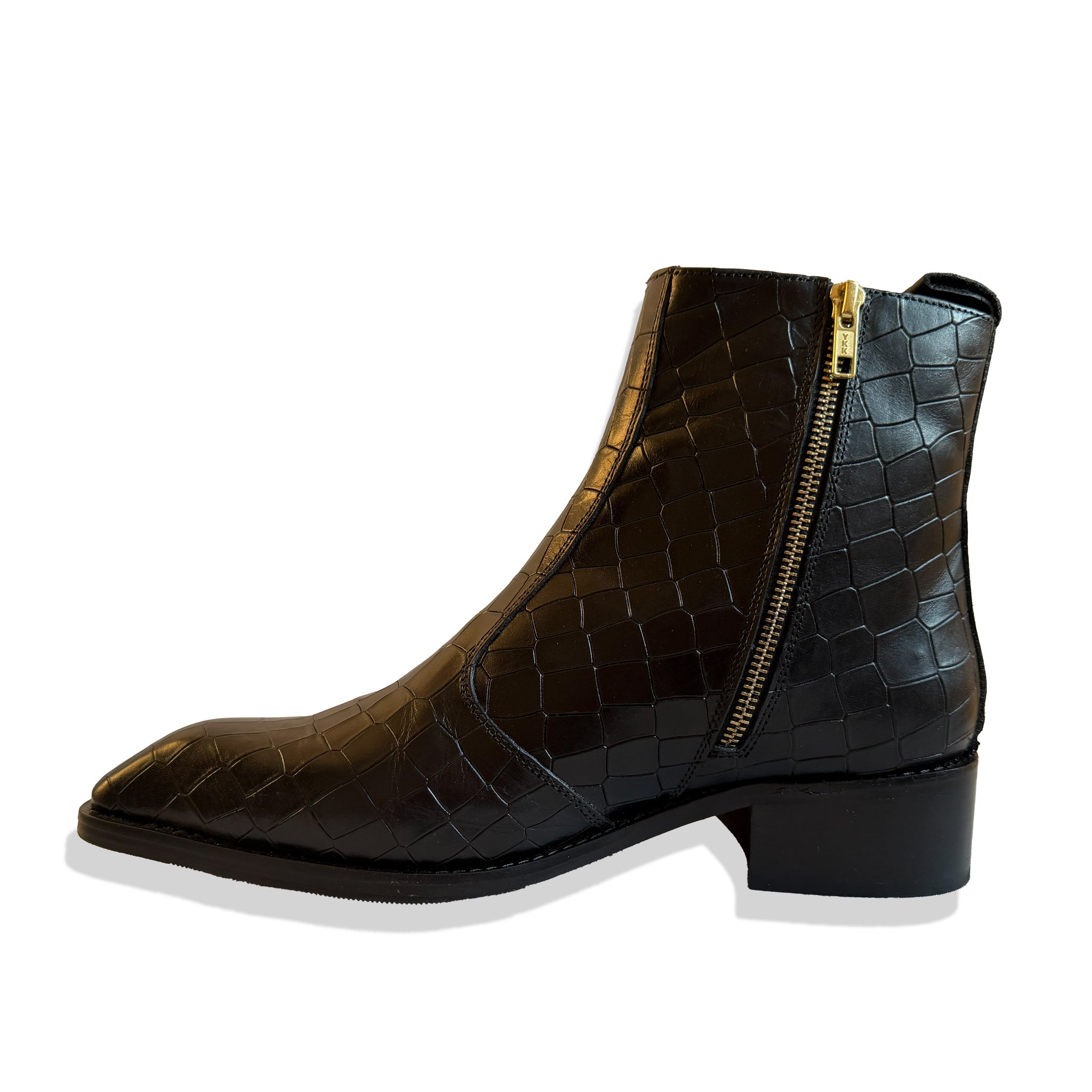 Royal Black Croc Leather Chelsea Boots