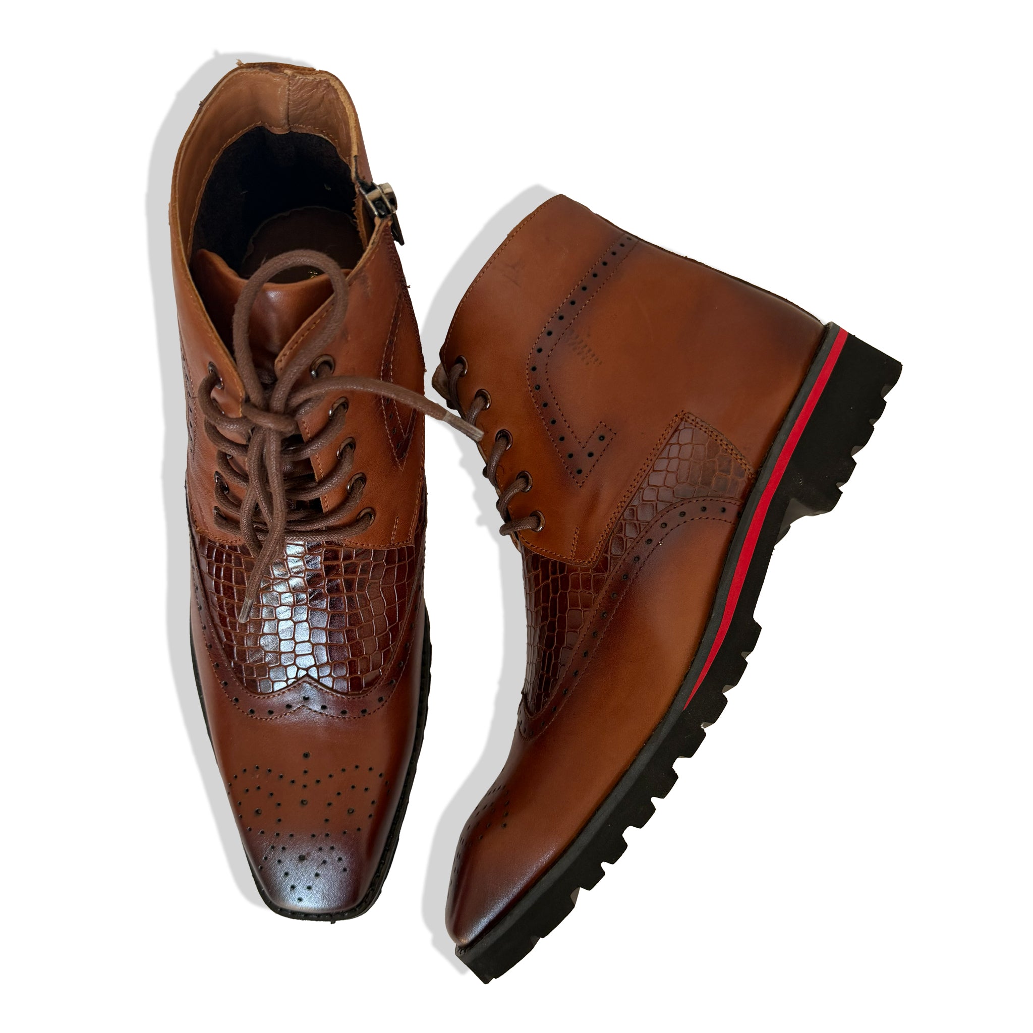 Heritage Tan Croc-Texture Hybrid Brogue Boots