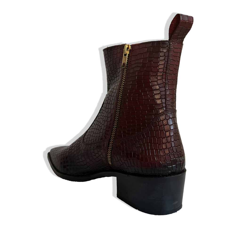 Royal Burgundy Croc Leather Chelsea Boots