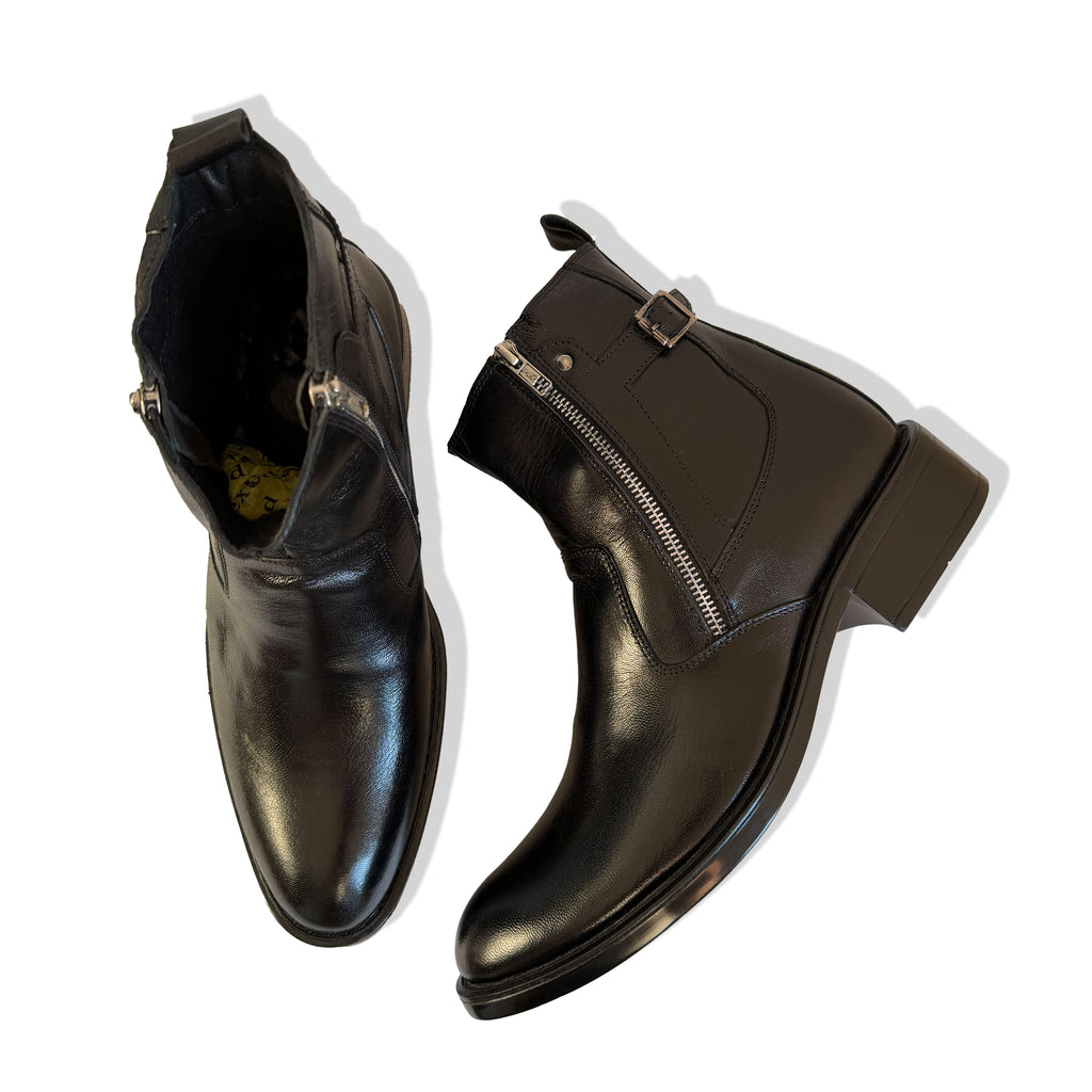 Rebel Black Dual-Zip Leather Chelsea Boots