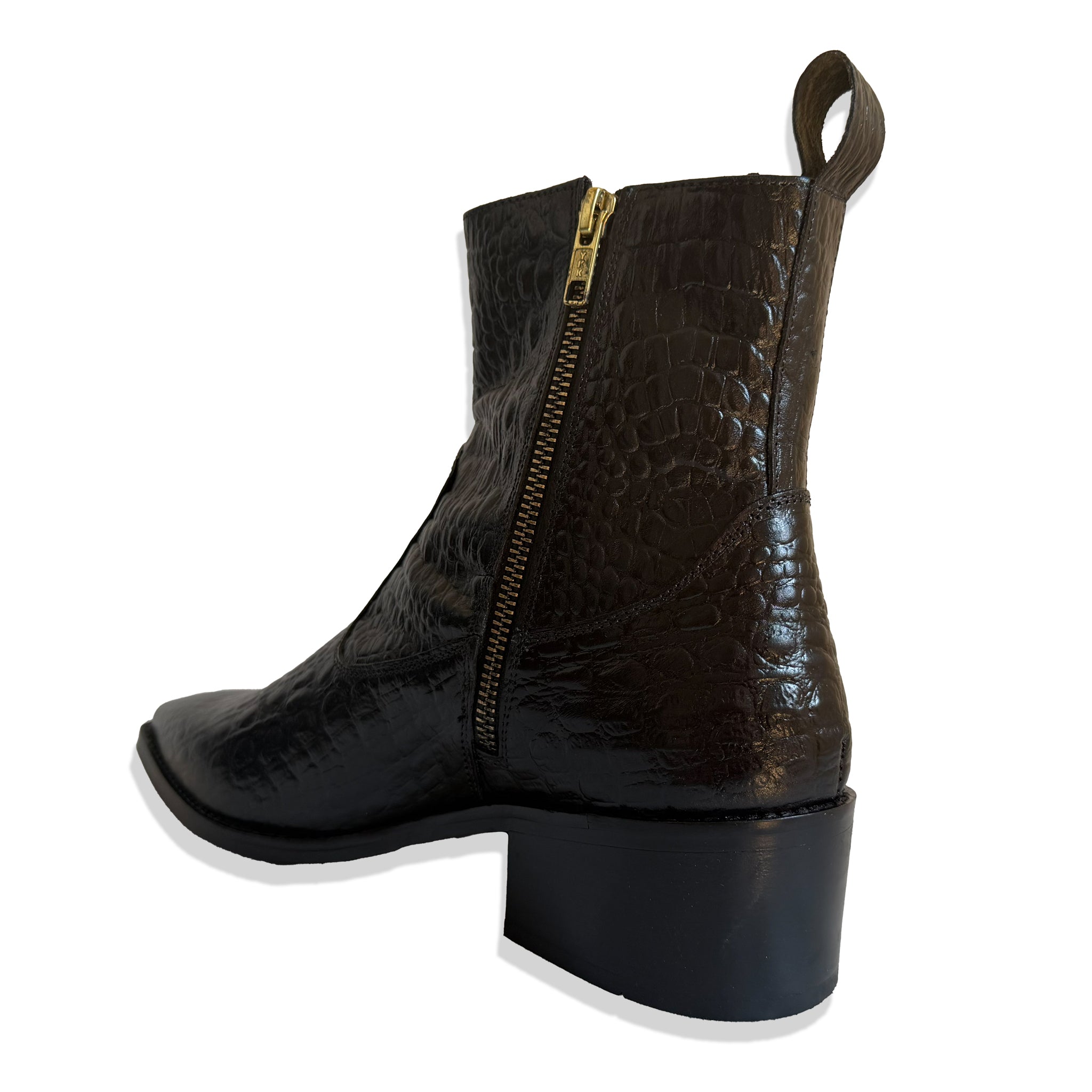 Royal Black Croc Leather Cowboy Chelsea Boots