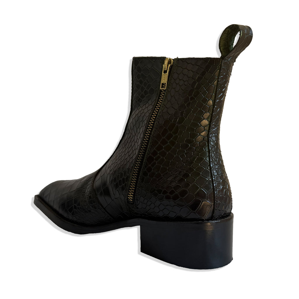 Royal Emerald Green Croc Leather Cowboy Chelsea Boots