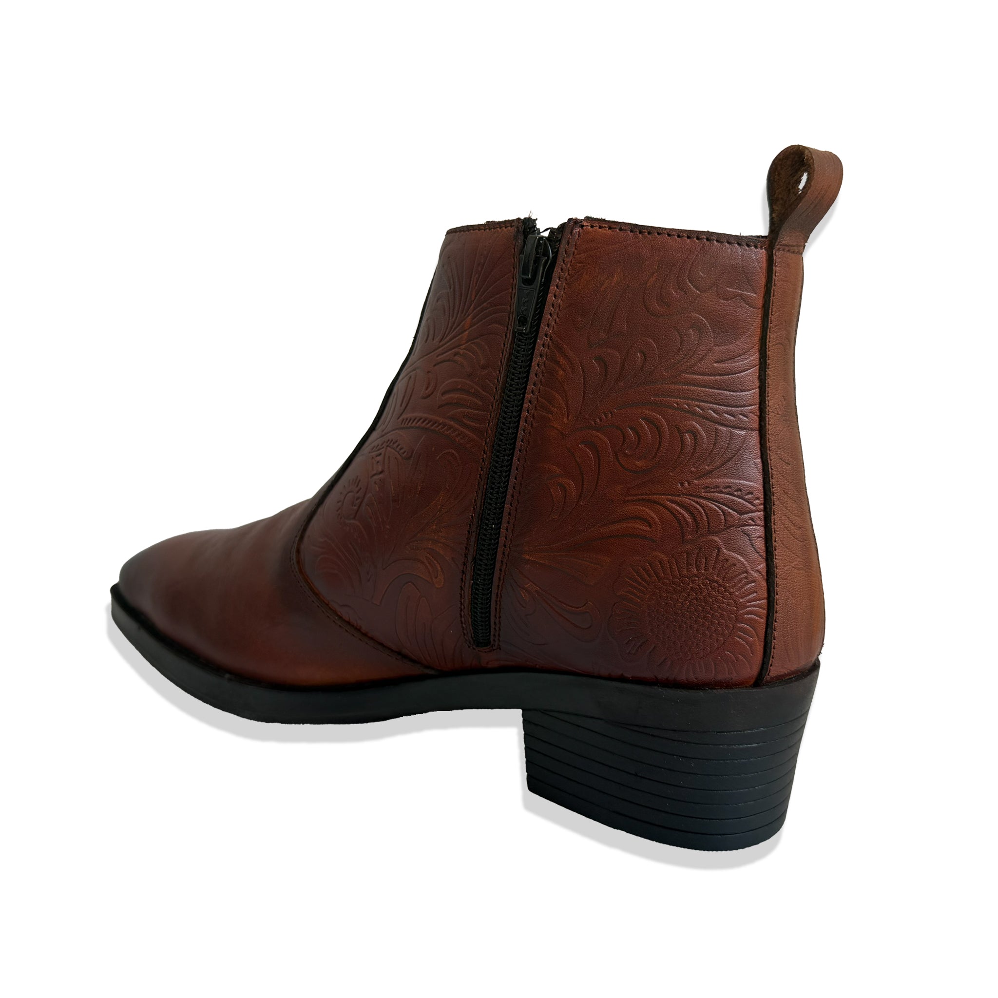 Heritage Tan Embossed Floral Leather Chelsea Boots