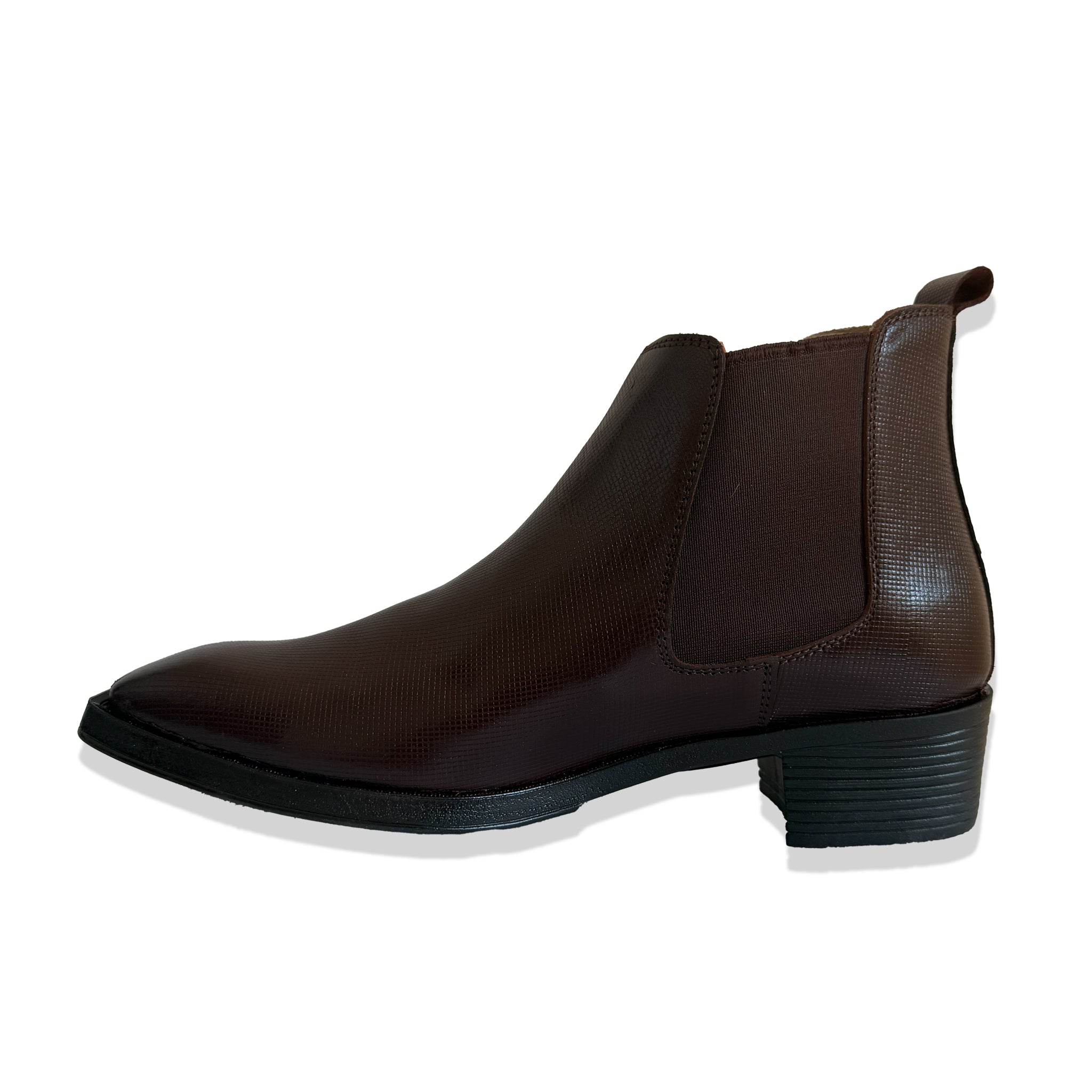 Classic Chocolate Textured Leather Chelsea Boots