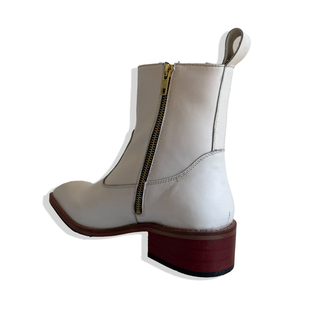 Prestige Off-White Leather Cuban Heel Chelsea Boots