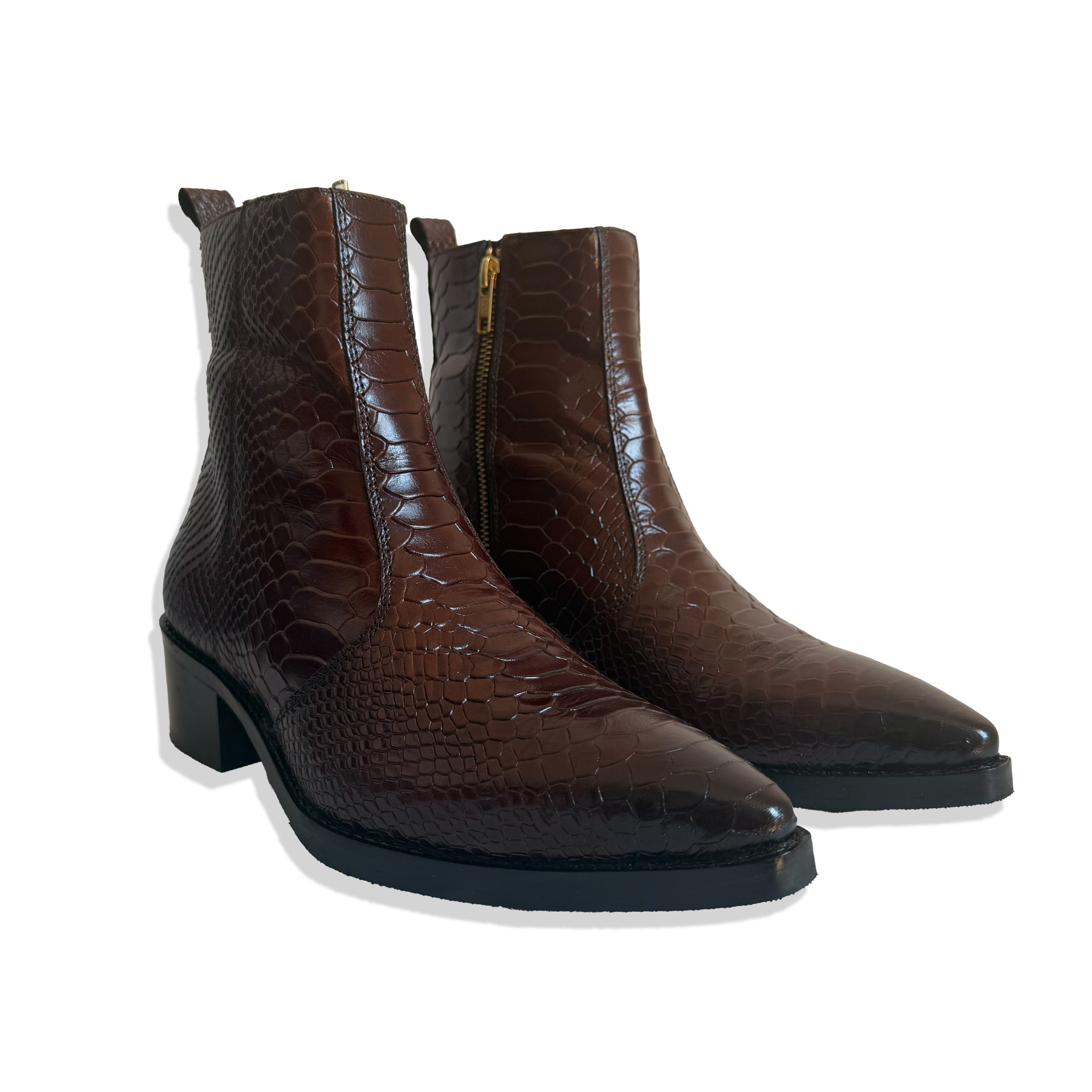Royal Brown Python Textured Leather Chelsea Boots
