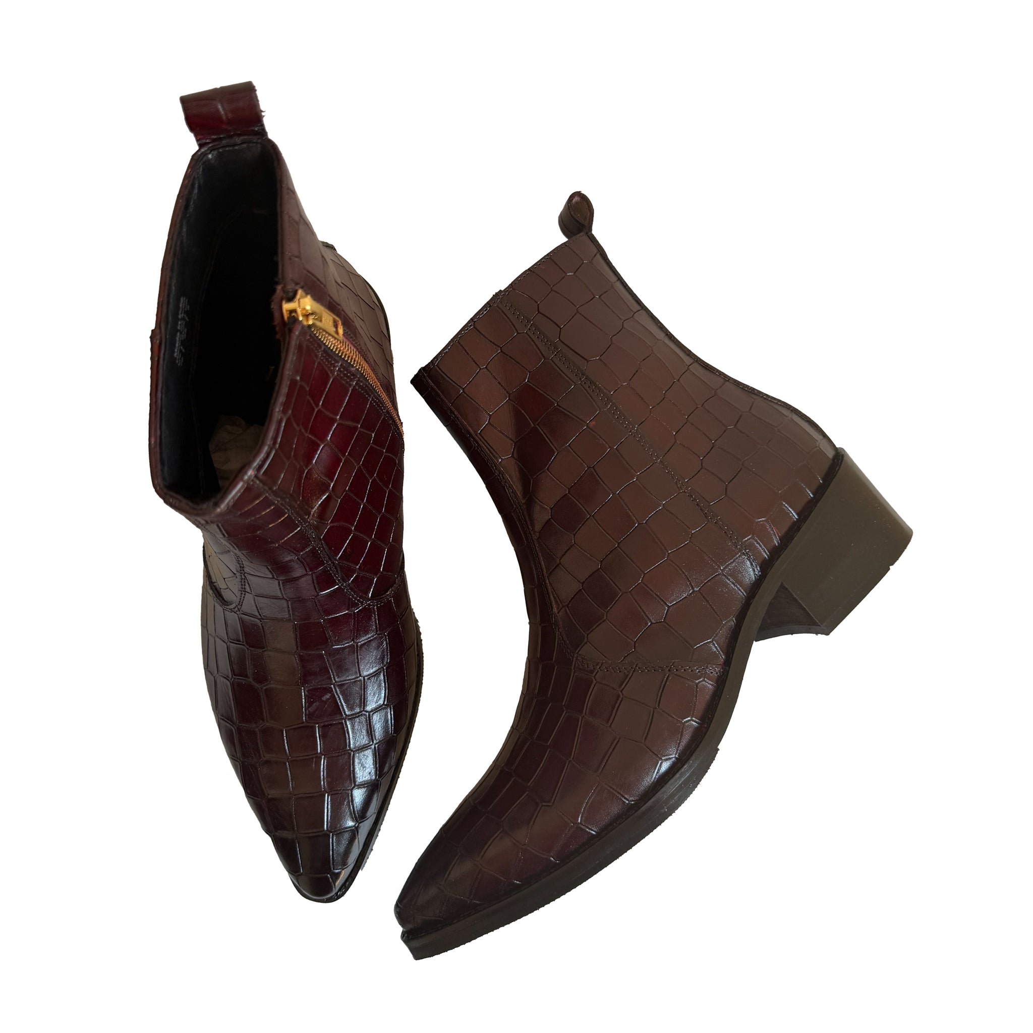 Royal Burgundy Croc Leather Cowboy Chelsea Boots