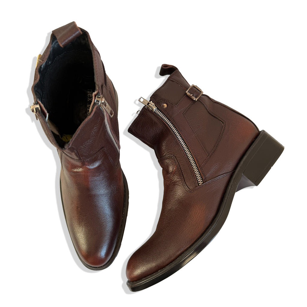 Rebel Dark Brown Dual-Zip Leather Chelsea Boots