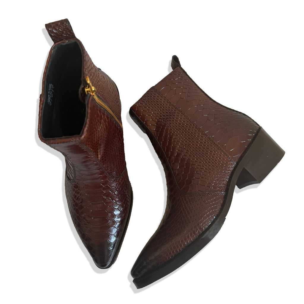 Royal Brown Python Textured Leather Chelsea Boots